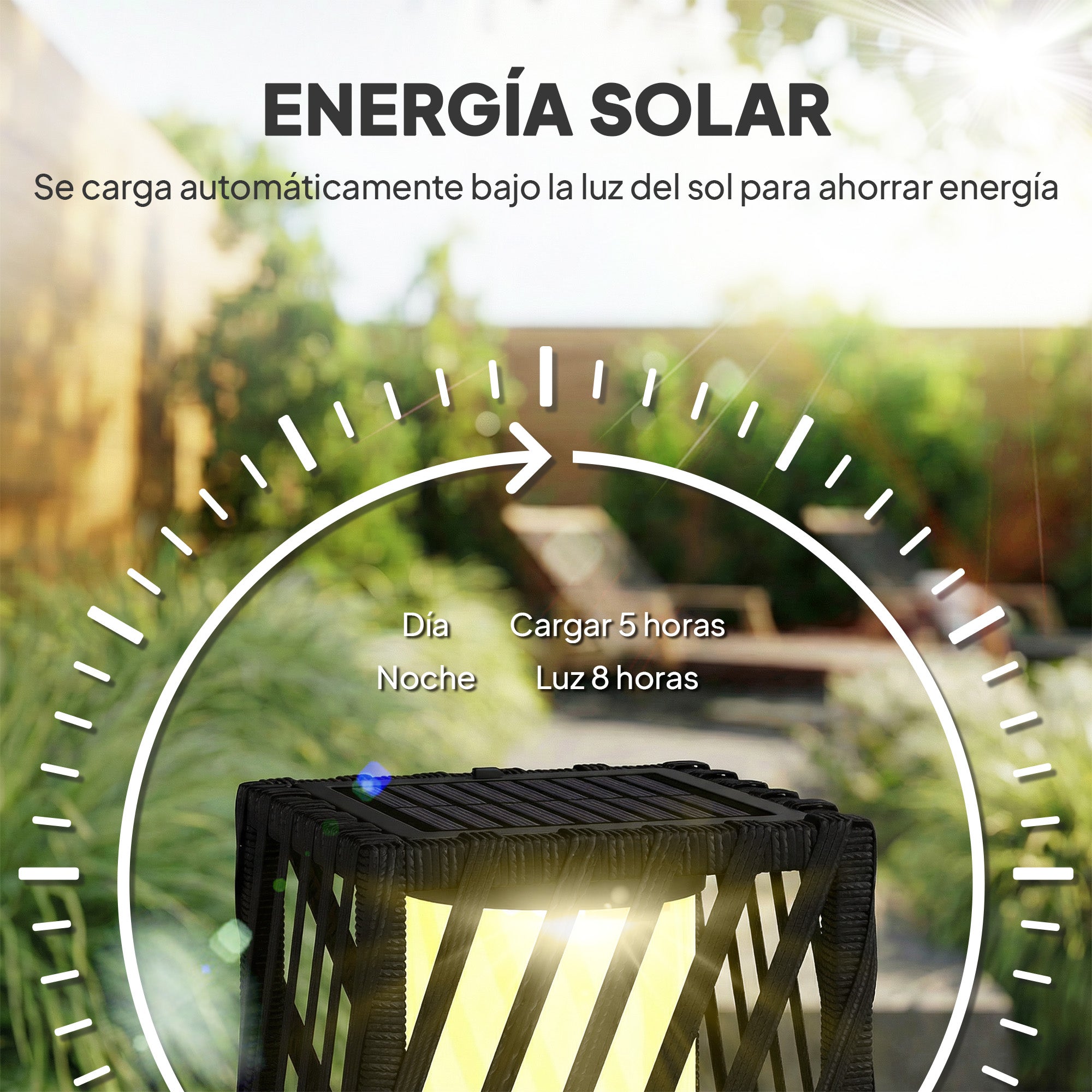 Outsunny Linterna de Jardín de Ratán, Farola Solar Exterior con Luces LED Encendido y Apagado Automático, Impermeable, IP44, Lámpara de pie para Terraza, Balcón, Patio, 16x16x68 cm, Negro