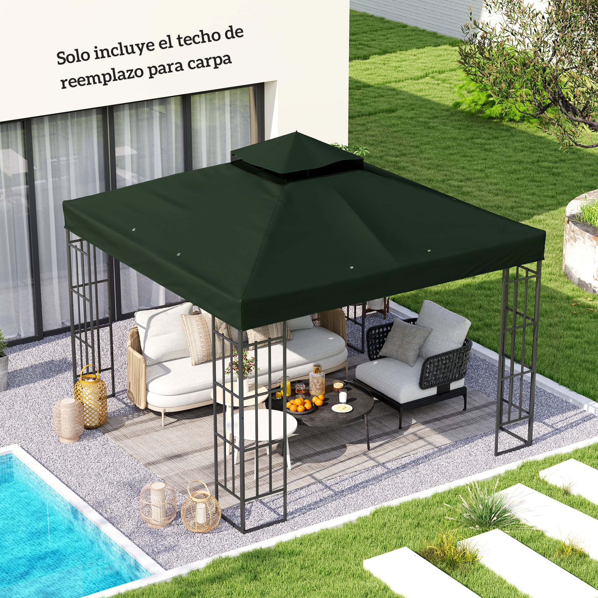 Outsunny Techo de Repuesto para Cenador 3x3 m Cubierta de Repuesto 370g/㎡ con Techo Doble con Mosquitera Protección UV 30+ Toldo de Recambio para Pabellón Gazebo Verde