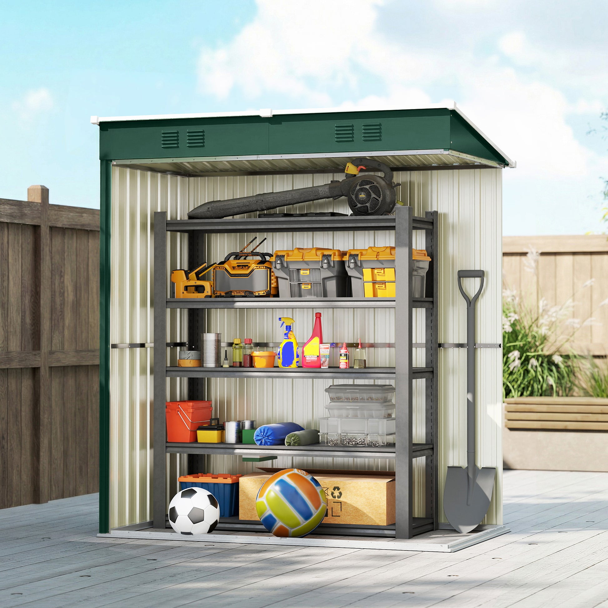 Outsunny Caseta de Jardín Exterior 1,37 m², 163x90x179 cm, Cobertizo de Jardín Exterior Metálico con Puerta con Pestillo y Ranuras de Ventilación, para Almacenamiento de Herramientas, Verde