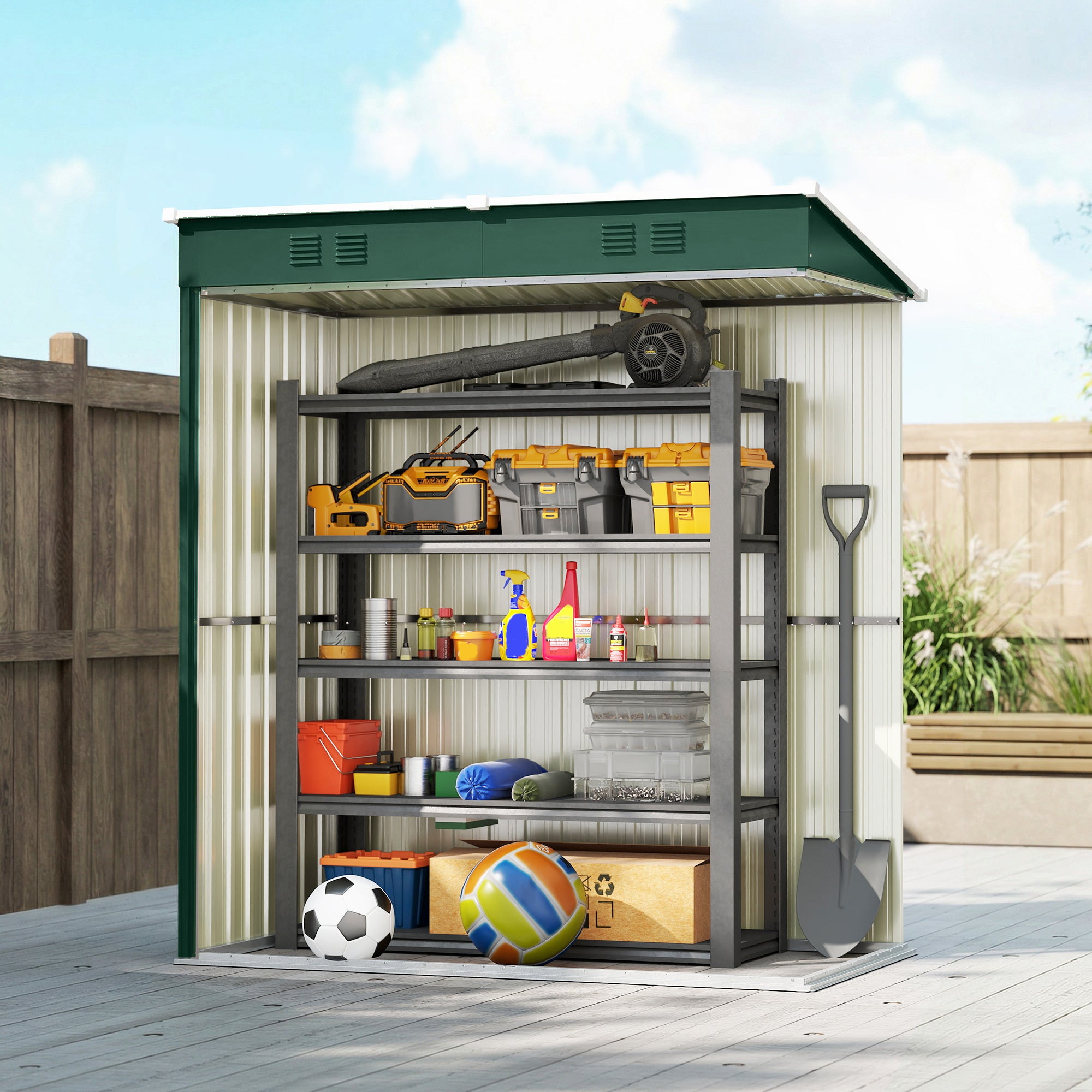 Outsunny Caseta de Jardín Exterior 1,37 m², 163x90x179 cm, Cobertizo de Jardín Exterior Metálico con Puerta con Pestillo y Ranuras de Ventilación, para Almacenamiento de Herramientas, Verde