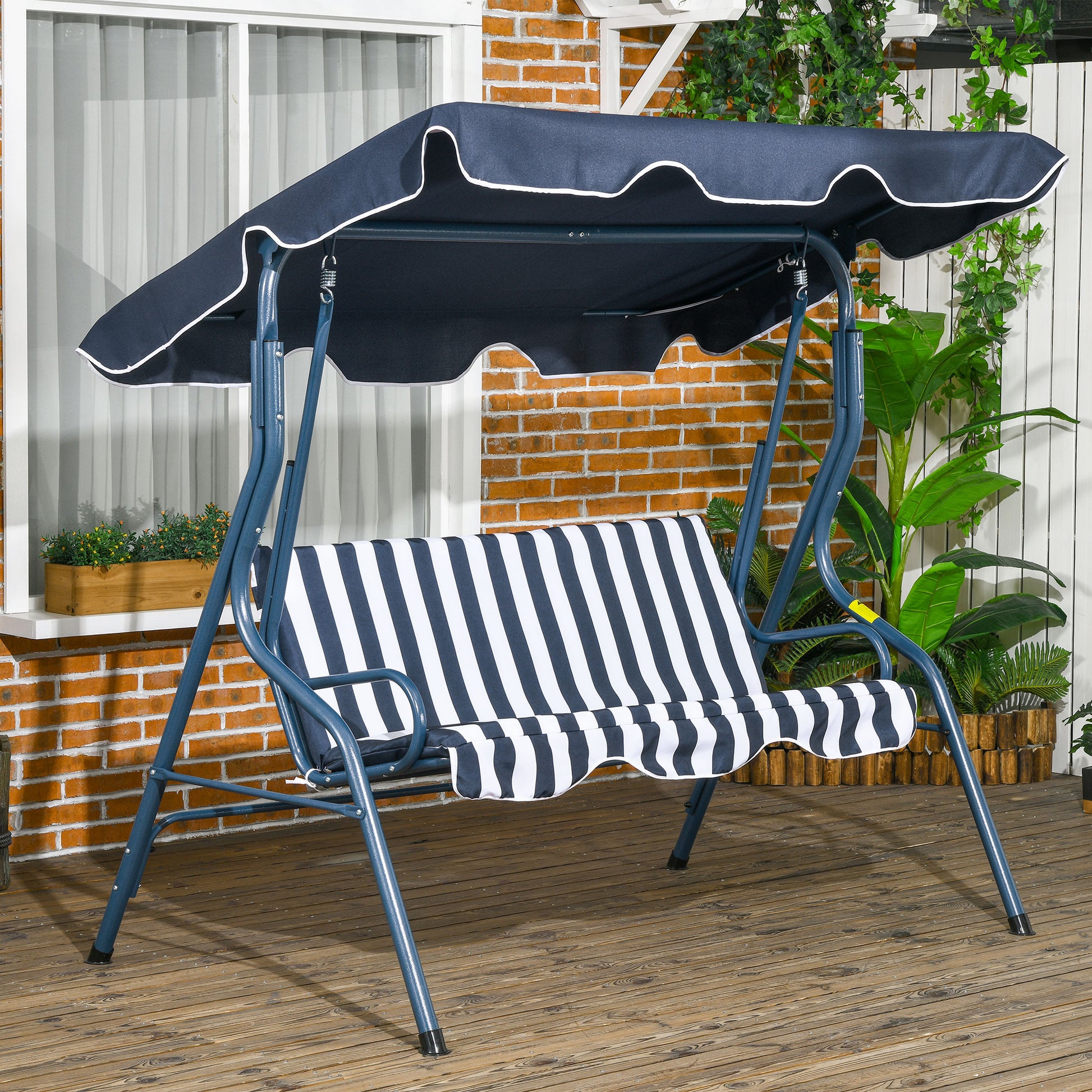Outsunny Columpio de Jardín de 2-3 Plazas Balancín de Exterior con Toldo Ajustable en Ángulo Impermeable y Marco de Acero para Patio Balcón 170x110x153 cm Azul