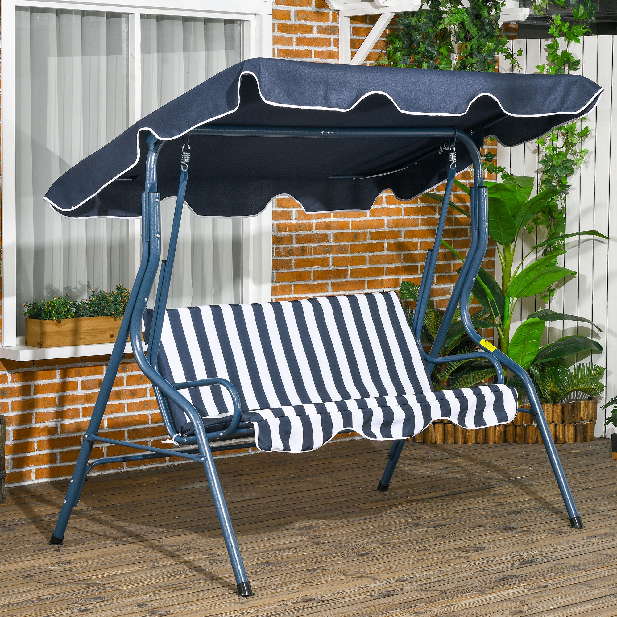 Outsunny Columpio de Jardín de 2-3 Plazas Balancín de Exterior con Toldo Ajustable en Ángulo Impermeable y Marco de Acero para Patio Balcón 170x110x153 cm Azul