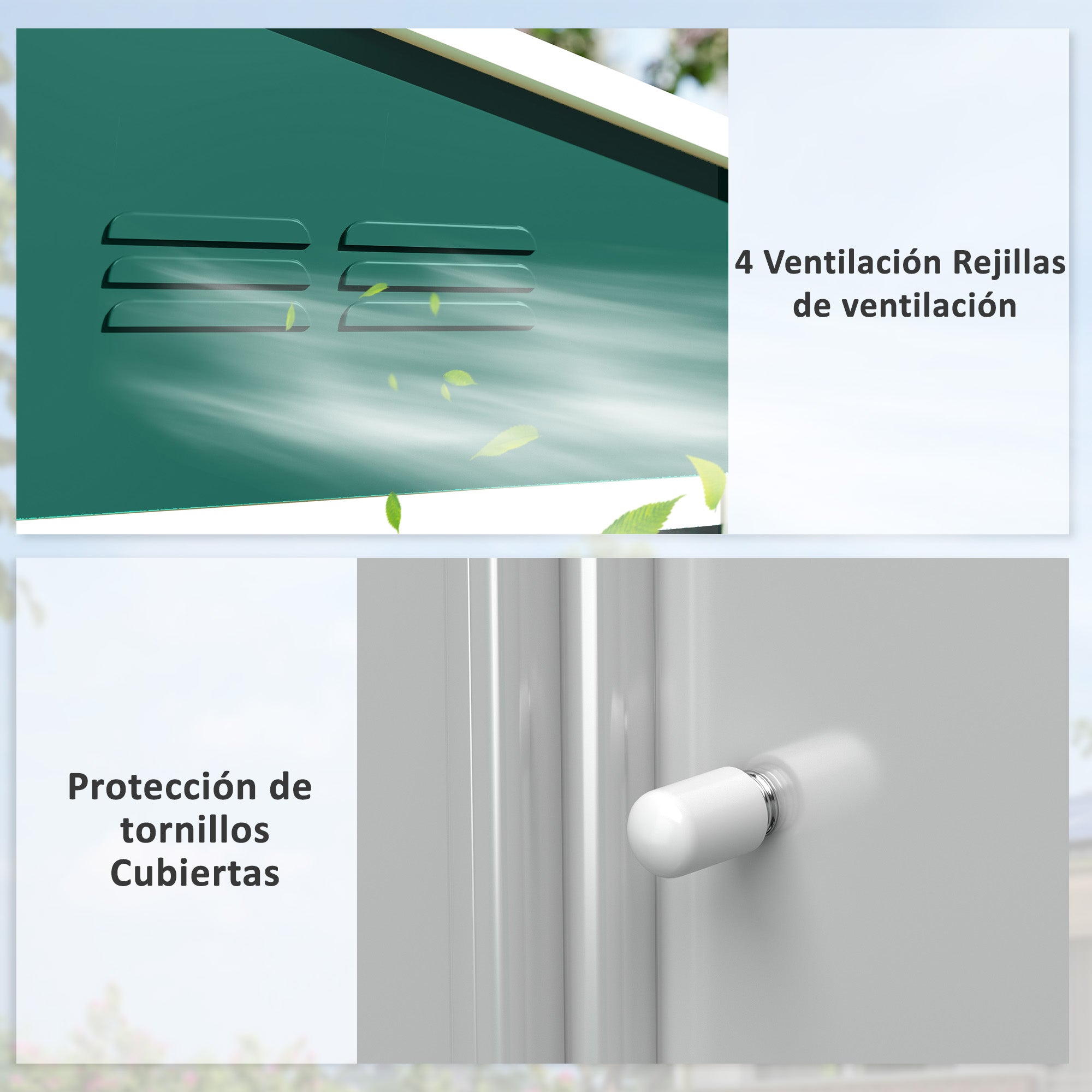 Outsunny Caseta de Jardín Exterior 3,6 m², 236x171x191 cm, Cobertizo de Jardín Exterior Metálico con Puertas Correderas y Ranuras de Ventilación, para Almacenamiento de Herramientas, Verde