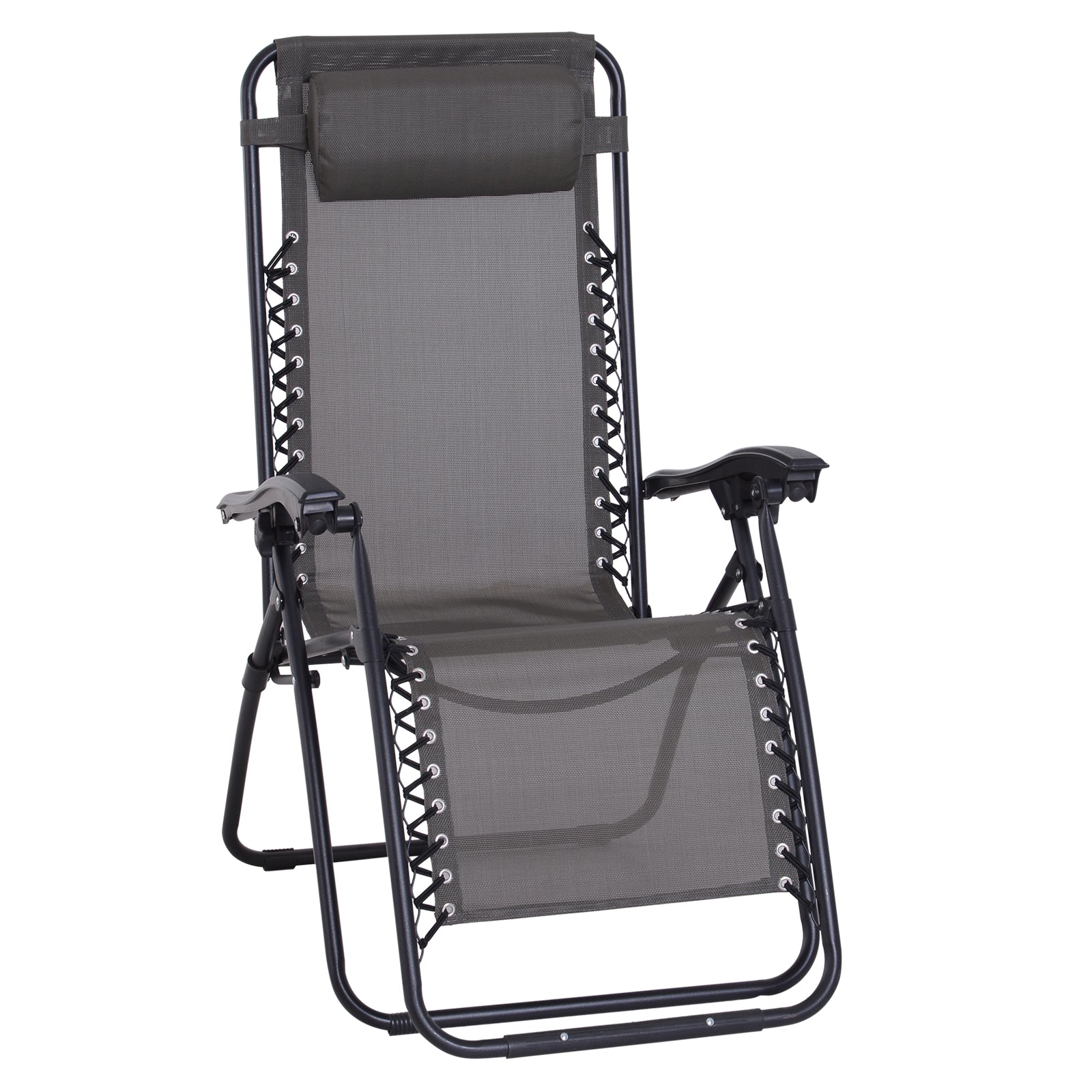 Outsunny Tumbona Plegable de Jardín Silla Gravedad Cero Sillón de Playa Relajante Texteline Marco Acero Carga 120kg 90x65x110 cm Gris