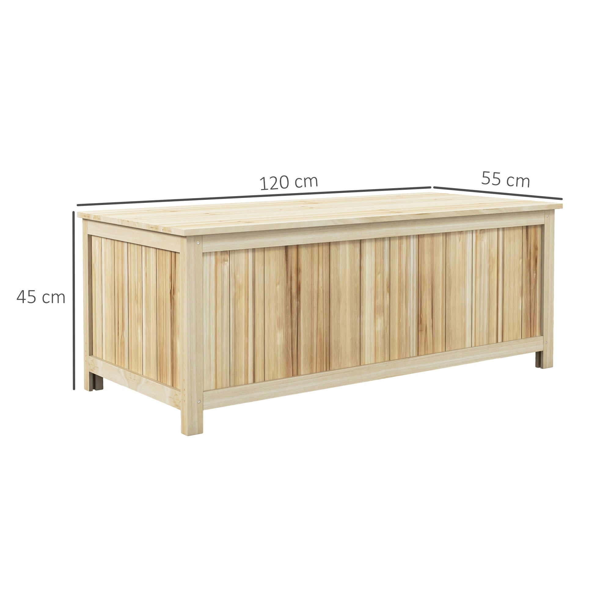 Outsunny Arcón Exterior de Madera, 172 L, Baúl Almacenaje Exterior con Tapa Abatible, Resistente a la Intemperie, para Jardín, Terraza, Patio, 120x55x45 cm, Madera Natural