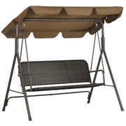 Outsunny Columpio de Jardín Exterior de 3 Plazas Balancín de Jardín Exterior con Toldo Ajustable Asiento de Ratán PE y Reposabrazos para Balcón Terraza Patio Carga 240 kg 167x112x153 cm Marrón