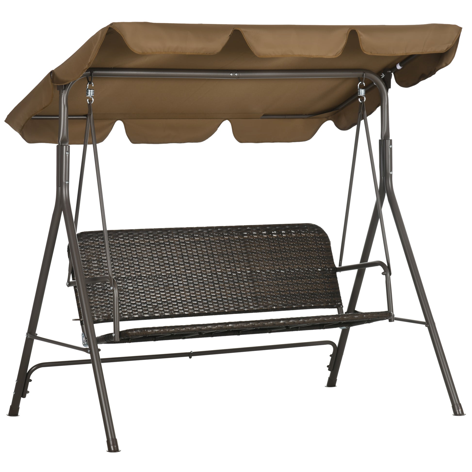 Outsunny Columpio de Jardín Exterior de 3 Plazas Balancín de Jardín Exterior con Toldo Ajustable Asiento de Ratán PE y Reposabrazos para Balcón Terraza Patio Carga 240 kg 167x112x153 cm Marrón