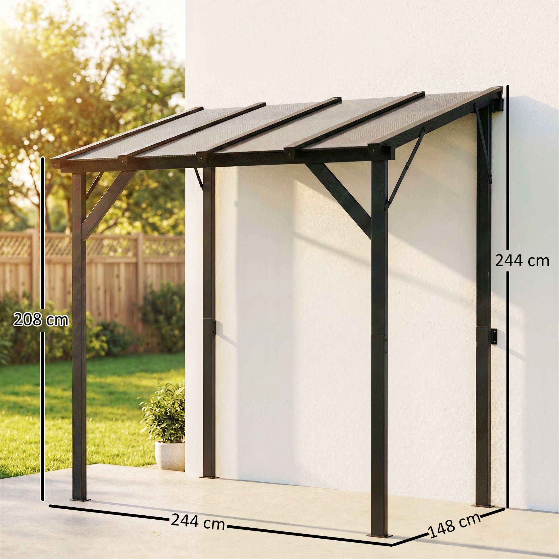 Outsunny Carpa Barbacoa 2,5x1,5 m, Gazebo para Barbacoa con Techo Inclinable de Policarbonato, UPF50+, Estructura de Metal Galvanizado y Aluminio, Diseño Adosado para Jardín Exterior, BBQ, Gris Oscuro