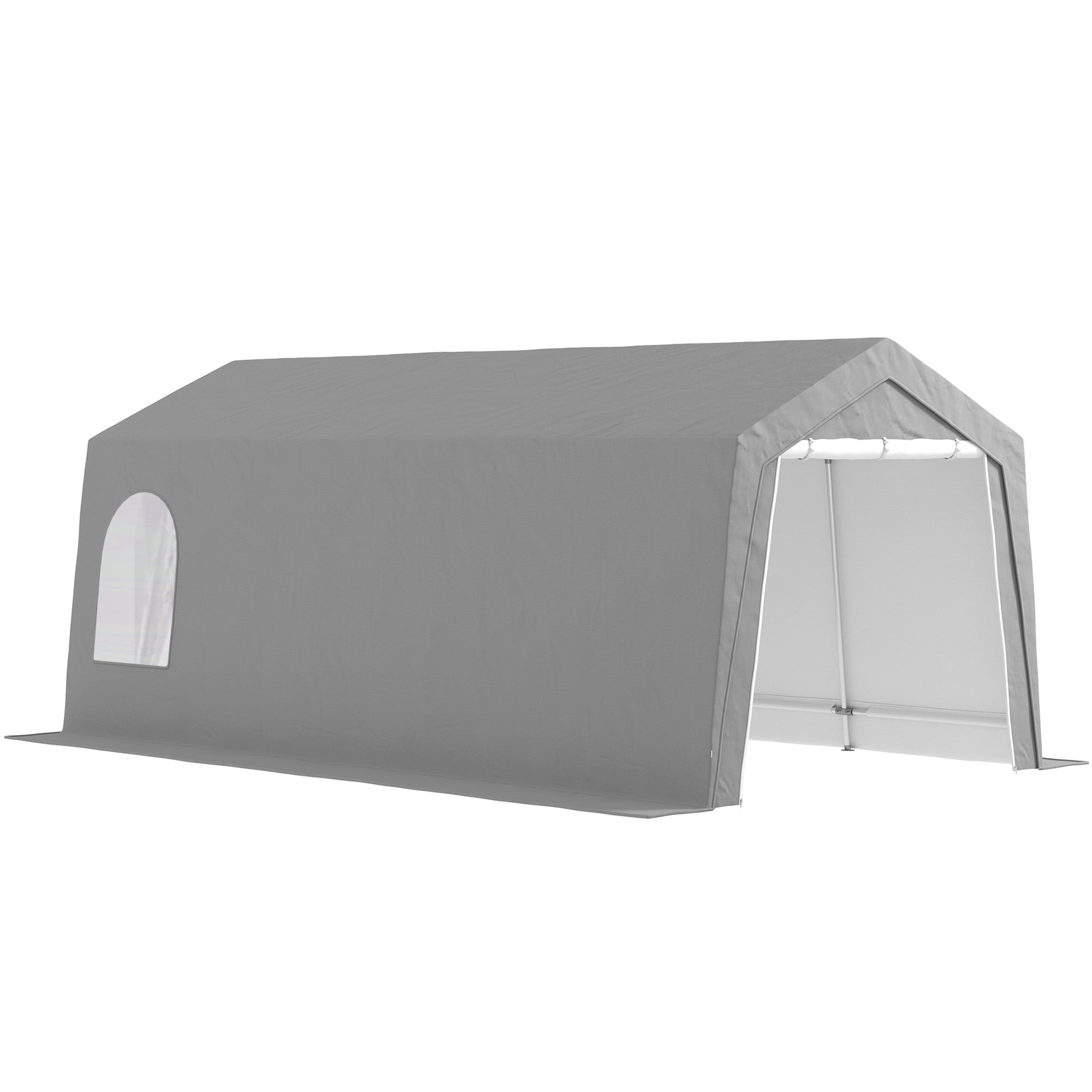 Outsunny Cobertizo Jardín Exterior 300x597x257 cm Carpa con Puerta Enrollable con Cremallera Impermeable Tienda de Almacenamiento en Garaje Exterior para Motos Bicicletas Herramientas de Jardín Gris