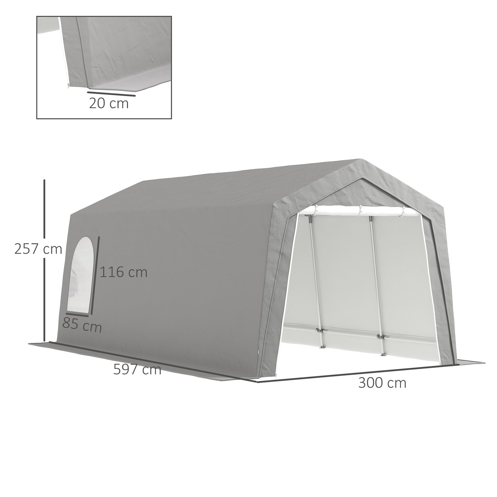 Outsunny Cobertizo Jardín Exterior 300x597x257 cm Carpa con Puerta Enrollable con Cremallera Impermeable Tienda de Almacenamiento en Garaje Exterior para Motos Bicicletas Herramientas de Jardín Gris