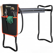 Outsunny Taburete de Jardín Plegable con Almohadilla de Espuma EVA, Asiento de Jardín Portátil con Bolsa para Herramientas en Cintura, Carga 150 kg, Regalo para Jardineros, Ancianos, Negro