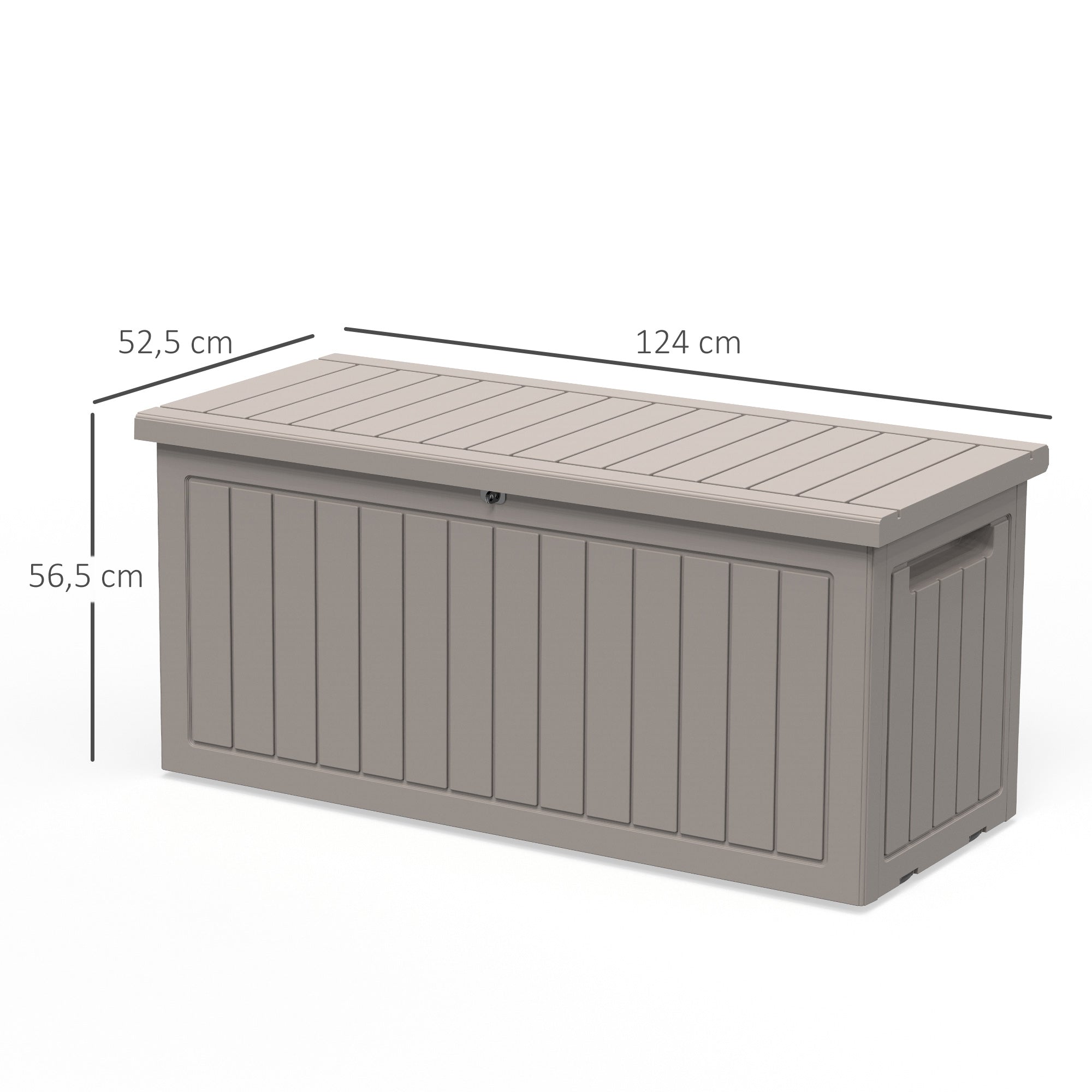 Outsunny Baúl de Almacenamiento Exterior 290L con Asas y Ruedas Incorporados Candado Arcón para Patio Jardín Piscina Carga Máx. 50 kg 124x52,5x56,5 cm Gris Claro
