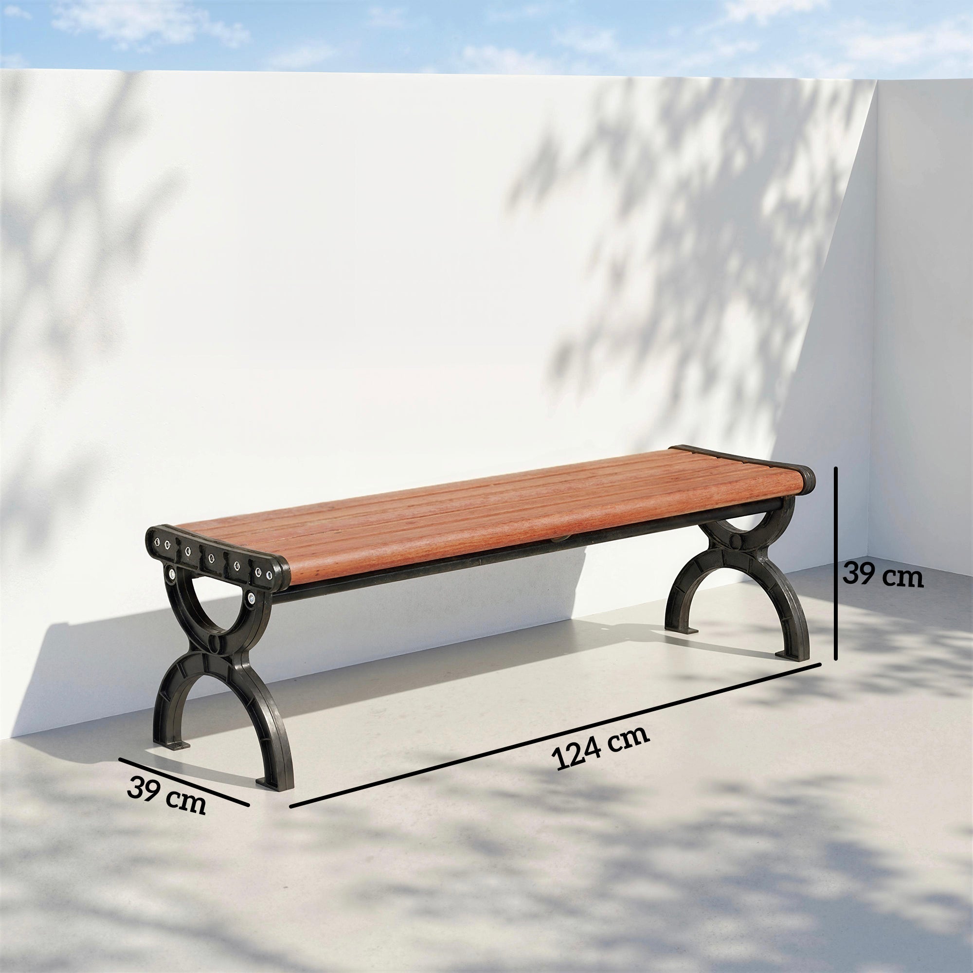 Outsunny Banco de Jardín Exterior de 2 Plazas, Banco Exterior con Estructura Metálica y Asiento Listonado, para Patio, Terraza, 124x39x39 cm, Marrón