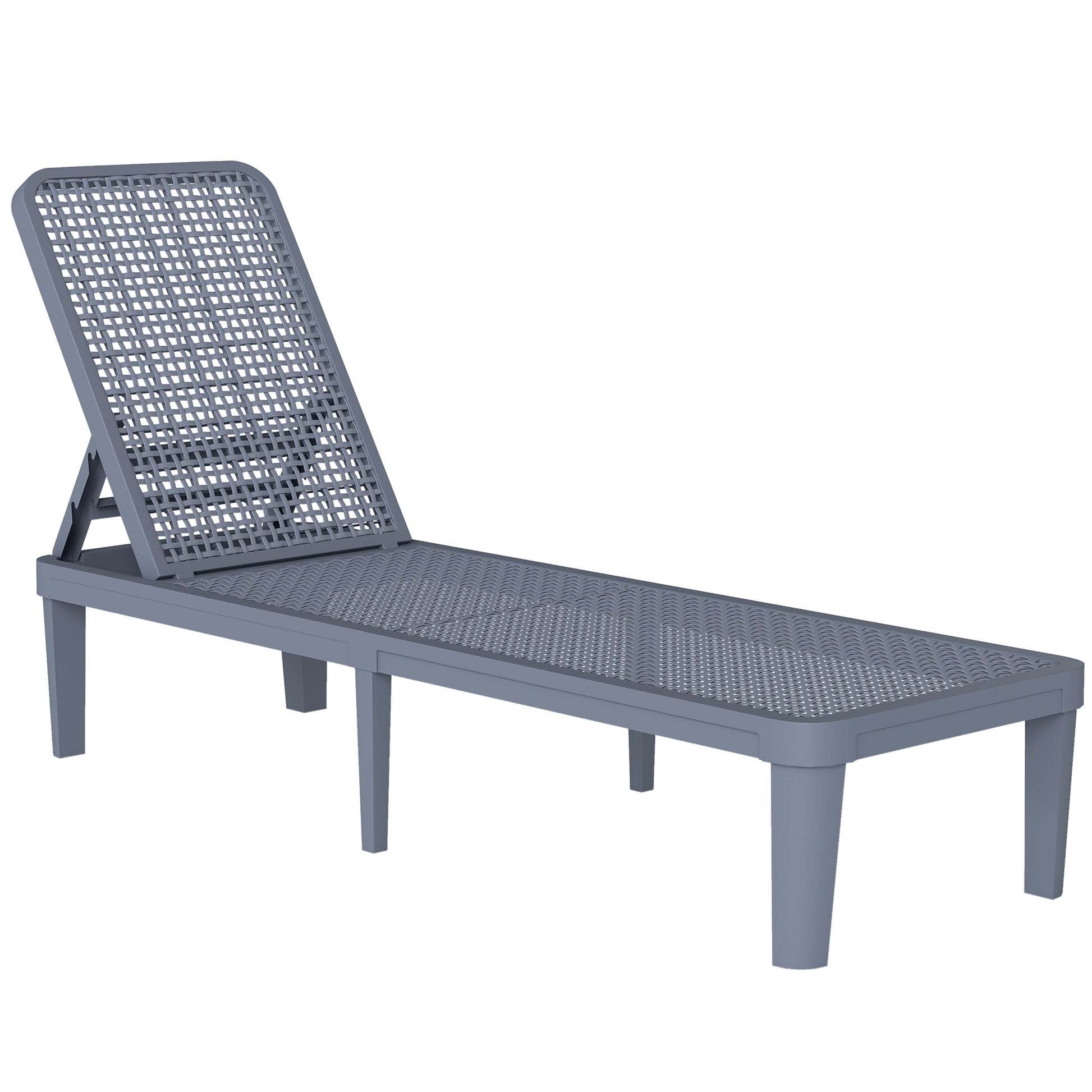 Outsunny Tumbona Reclinable, Tumbona Jardín Exterior de PP con Respaldo Ajustable en 4 Niveles, Carga 120 kg, para Patio, Terraza, Balcón, Montaje Fácil, 191x55x35,5 cm, Gris Oscuro