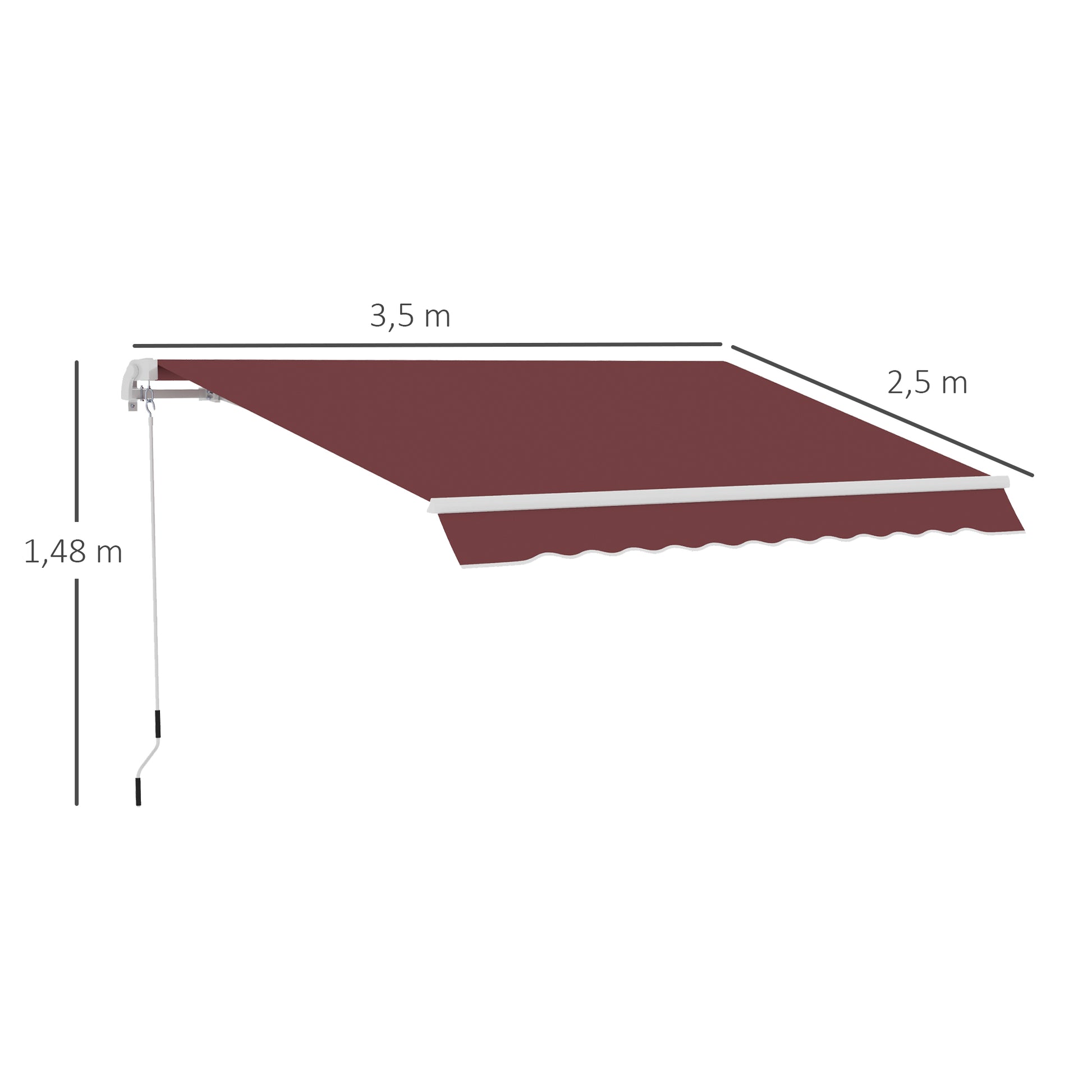 Outsunny Toldo Manual Retráctil 350x250 cm, Toldo Exterior Terraza con Ángulo Ajustable, Manivela, Estructura de Aluminio y Protección UV30+, para Jardín, Patio, Ventanas, Rojo Vino