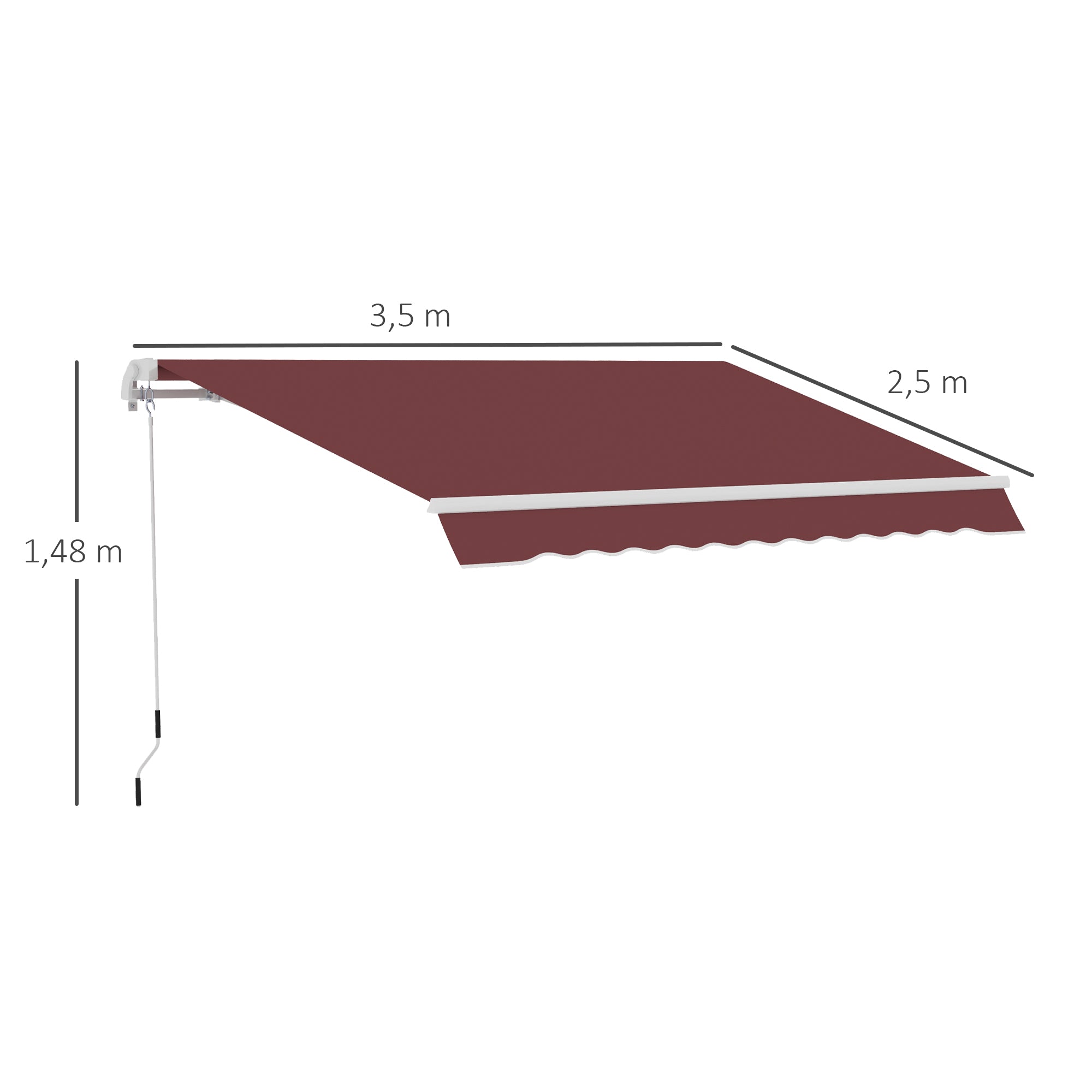 Outsunny Toldo Manual Retráctil 350x250 cm, Toldo Exterior Terraza con Ángulo Ajustable, Manivela, Estructura de Aluminio y Protección UV30+, para Jardín, Patio, Ventanas, Rojo Vino