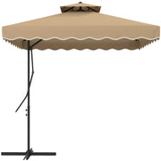 Outsunny Sombrilla Terraza Exterior de 2,5 m Sombrilla Voladiza con Manivela Techo Doble con Borde Ondulado y Base Cruzada Parasol de Jardín para Exterior Patio Terraza Caqui