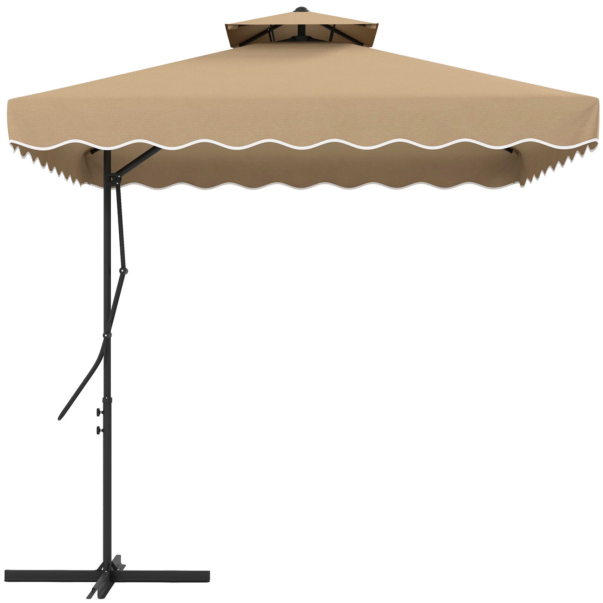 Outsunny Sombrilla Terraza Exterior de 2,5 m Sombrilla Voladiza con Manivela Techo Doble con Borde Ondulado y Base Cruzada Parasol de Jardín para Exterior Patio Terraza Caqui