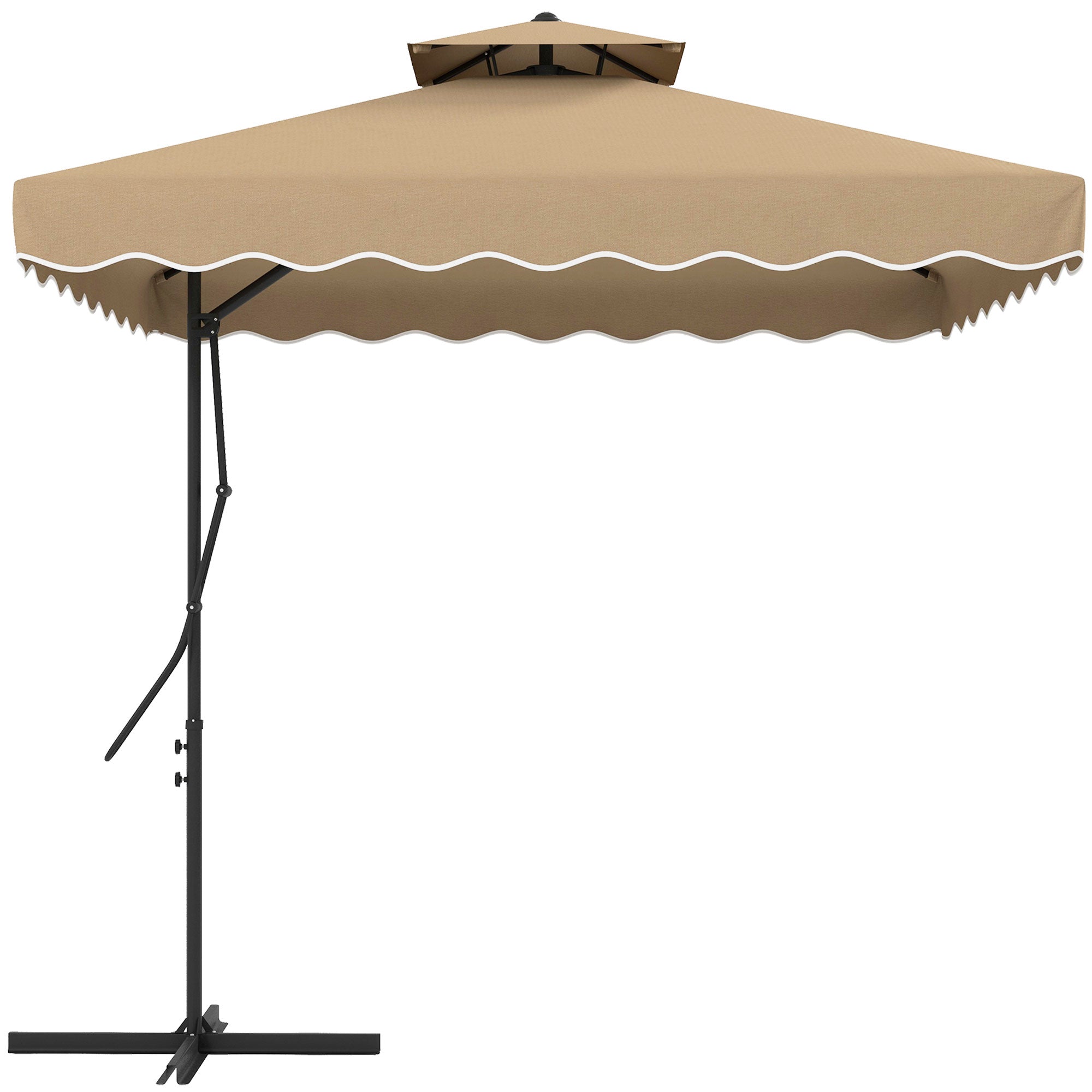 Outsunny Sombrilla Terraza Exterior de 2,5 m Sombrilla Voladiza con Manivela Techo Doble con Borde Ondulado y Base Cruzada Parasol de Jardín para Exterior Patio Terraza Caqui