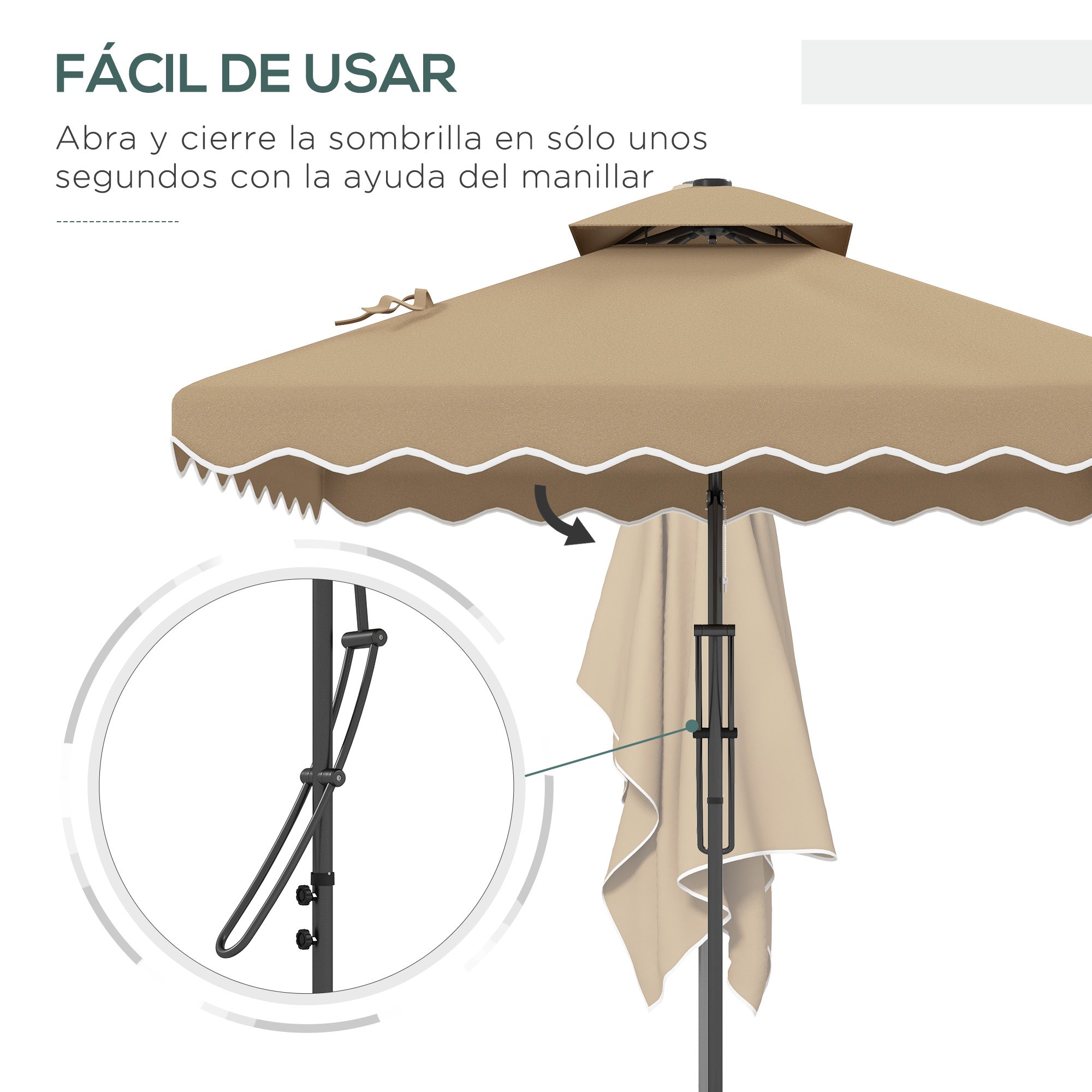 Outsunny Sombrilla Terraza Exterior de 2,5 m Sombrilla Voladiza con Manivela Techo Doble con Borde Ondulado y Base Cruzada Parasol de Jardín para Exterior Patio Terraza Caqui