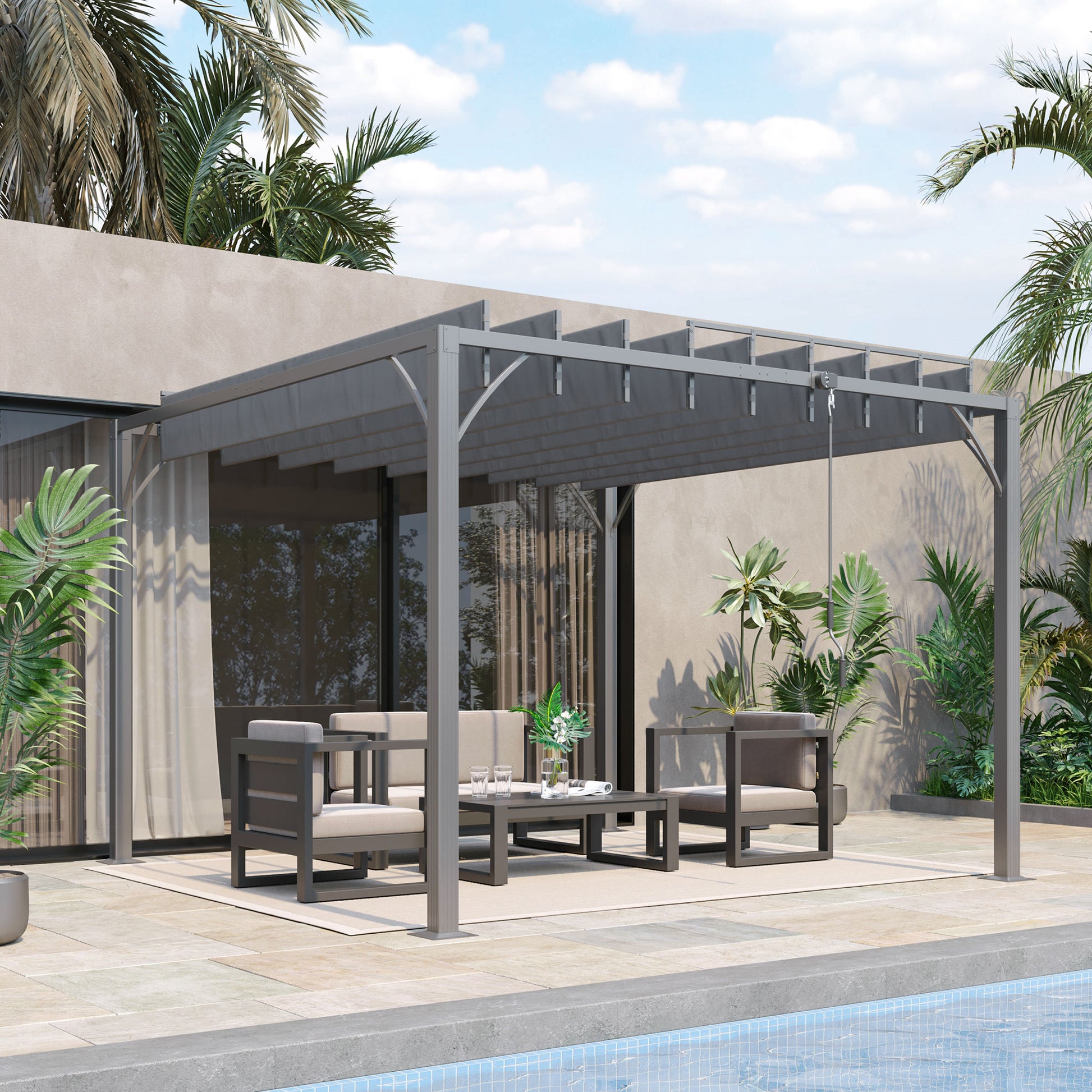 Outsunny Cenador de Jardín 3x3 m Pérgola de Aluminio Gazebo con Diseño de Lamas Superior Giratorio hasta 135° y Protección UV 50+ Pabellón para Patio Terraza Balcón Gris
