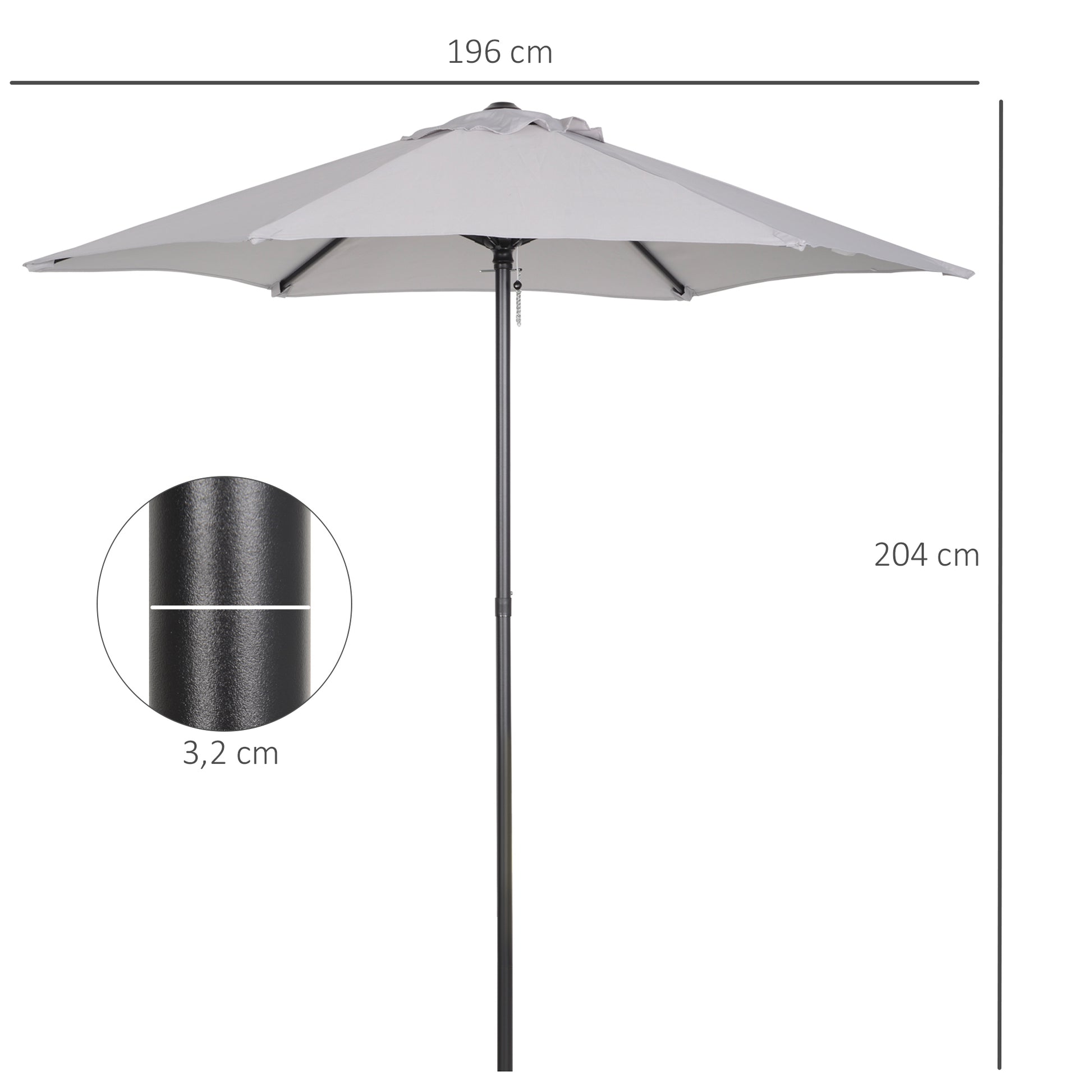 Outsunny Sombrilla de Terraza Exterior Ø2x2 m Parasol de Terraza Exterior con Techo de Ventilación y Poste Desmontable de Aluminio Sombrilla para Jardín Patio Gris Claro