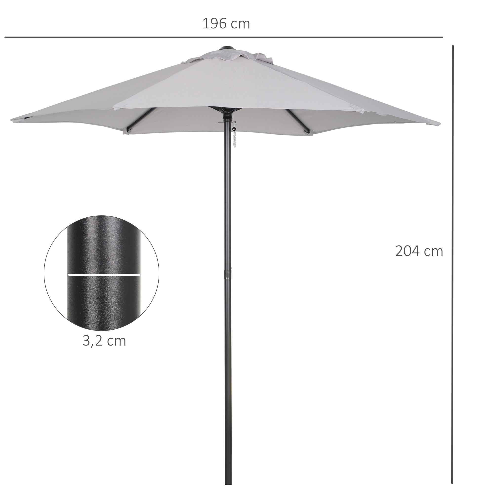 Outsunny Sombrilla de Terraza Exterior Ø2x2 m Parasol de Terraza Exterior con Techo de Ventilación y Poste Desmontable de Aluminio Sombrilla para Jardín Patio Gris Claro