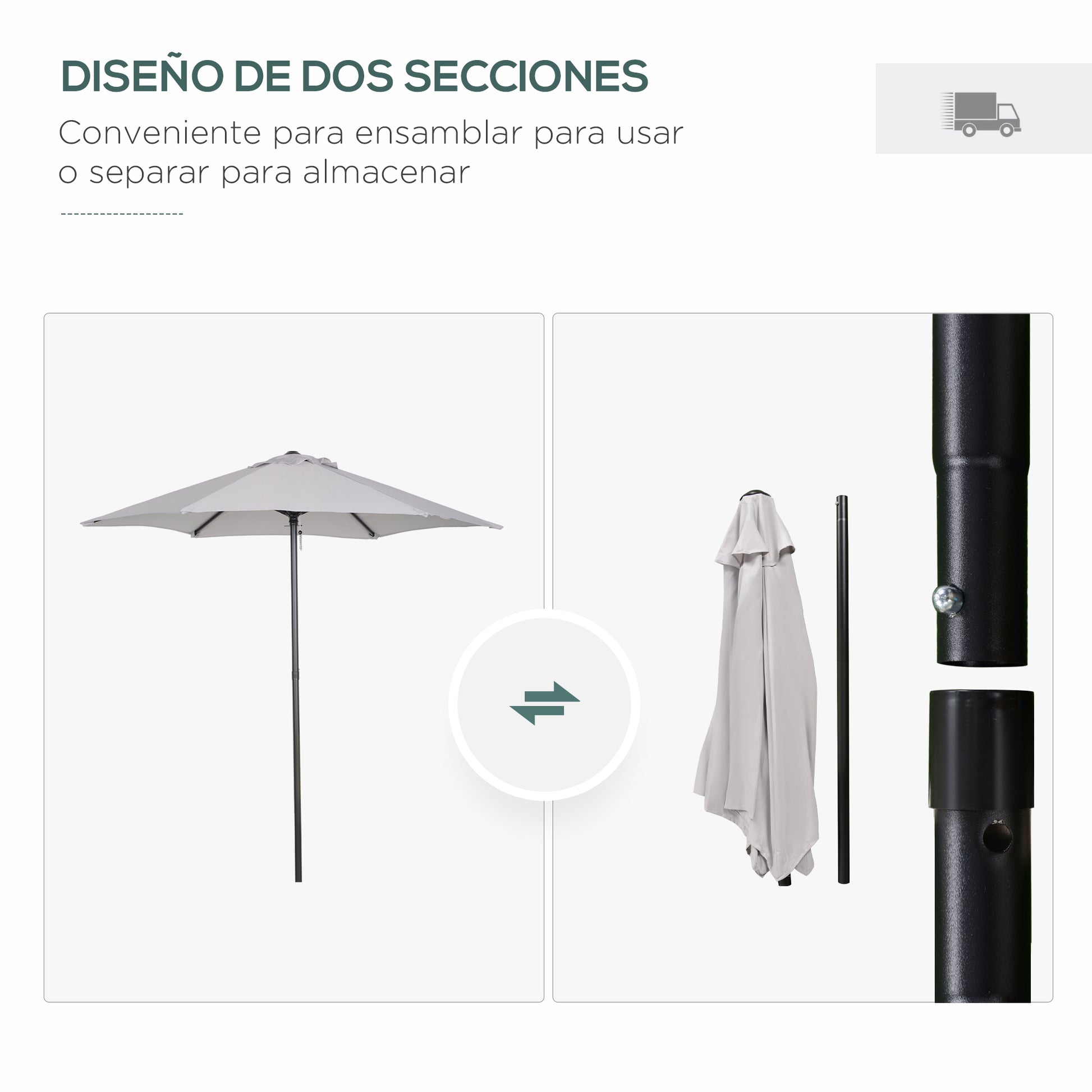 Outsunny Sombrilla de Terraza Exterior Ø2x2 m Parasol de Terraza Exterior con Techo de Ventilación y Poste Desmontable de Aluminio Sombrilla para Jardín Patio Gris Claro