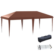 Outsunny Carpa Plegable Gazebo 6x3 m Pop-up, Cenador Plegable con Altura Ajustable en 3 Niveles Toldo Anti-UV y Bolsa de Transporte para Camping Fiestas Café