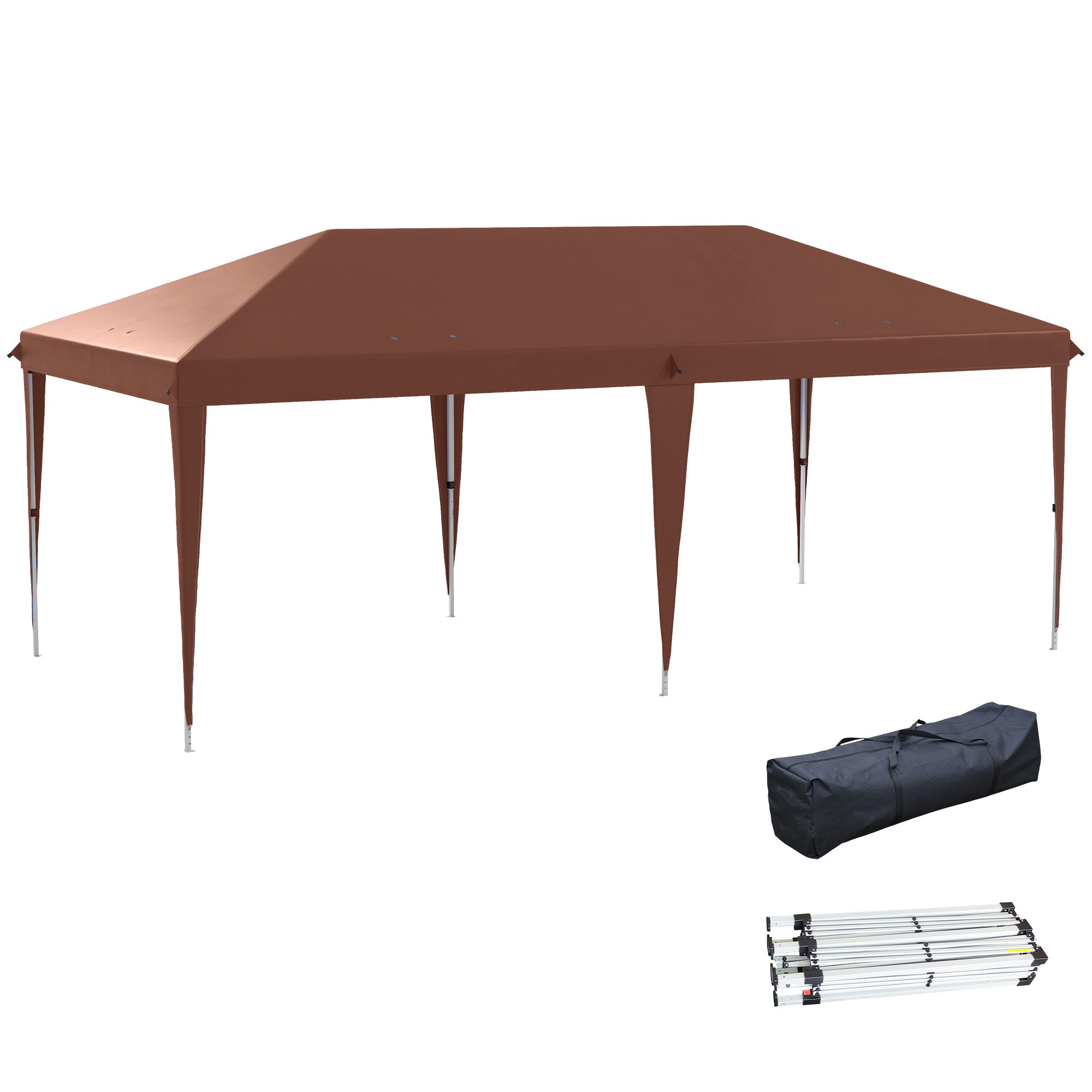 Outsunny Carpa Plegable Gazebo 6x3 m Pop-up, Cenador Plegable con Altura Ajustable en 3 Niveles Toldo Anti-UV y Bolsa de Transporte para Camping Fiestas Café