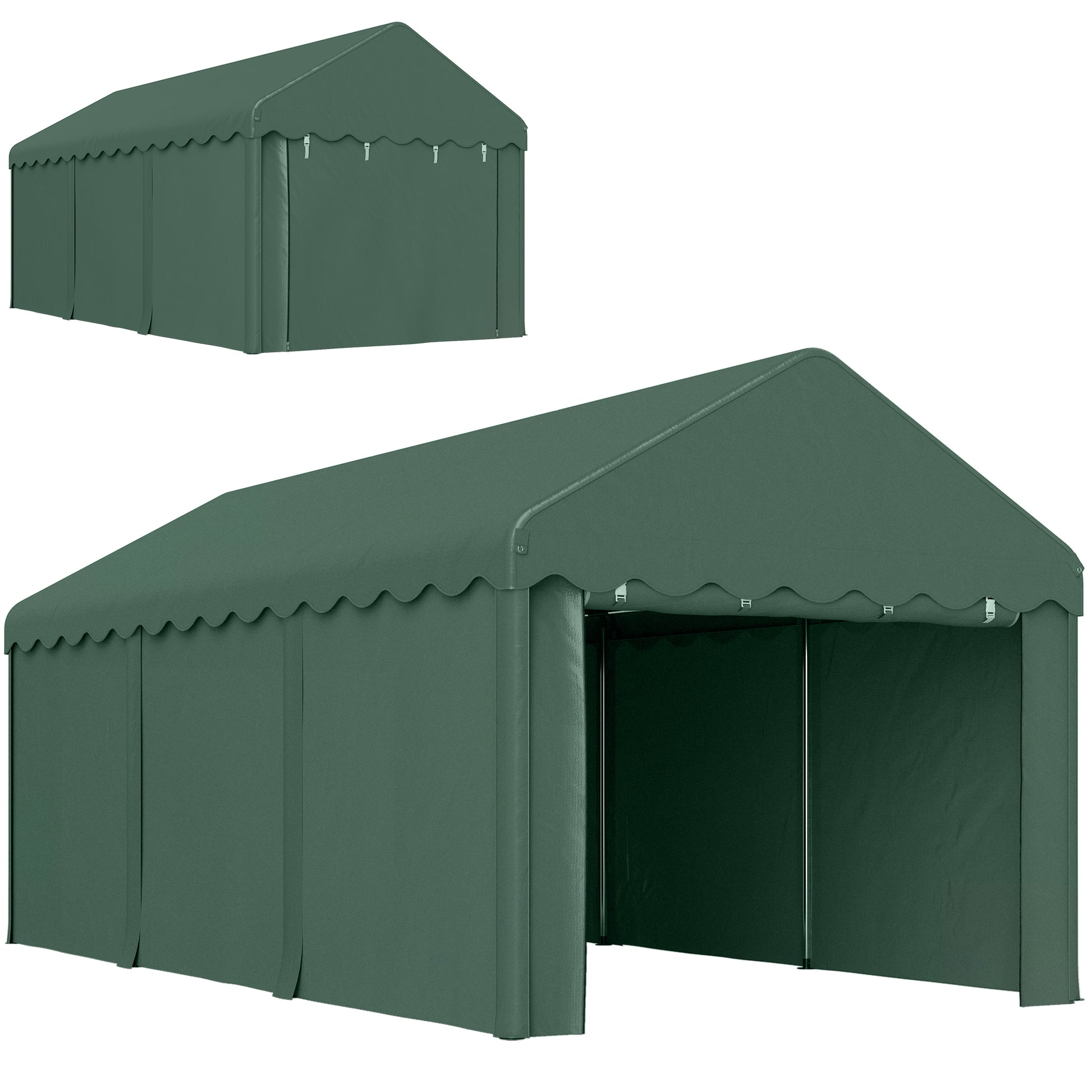 Outsunny Carpa Garaje 6x3 m Garaje Exterior para Coche Impermeable Garaje Portátil Anti-UV con Paredes Laterales Desmontables y 2 Puertas con Cremallera Verde