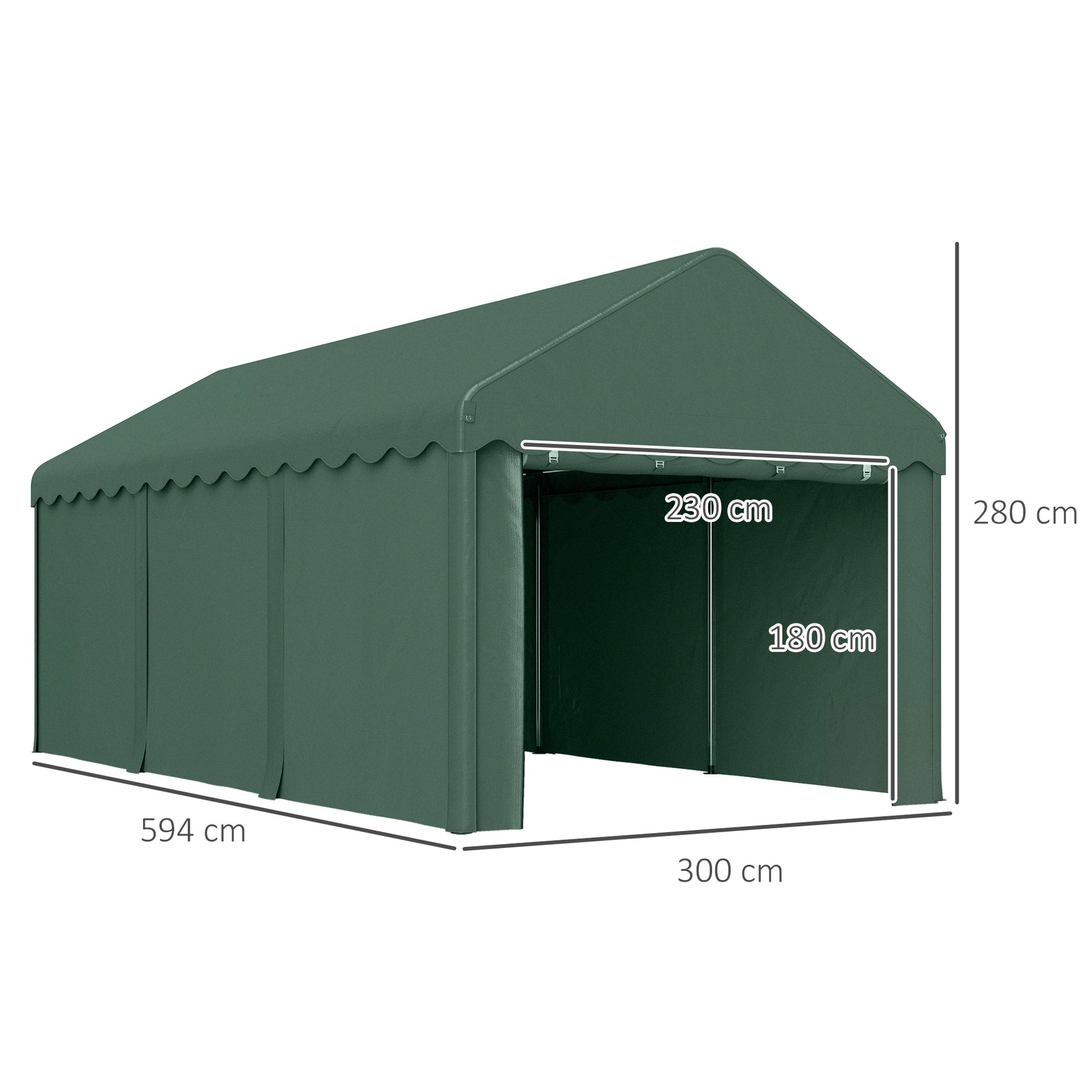 Outsunny Carpa Garaje 6x3 m Garaje Exterior para Coche Impermeable Garaje Portátil Anti-UV con Paredes Laterales Desmontables y 2 Puertas con Cremallera Verde