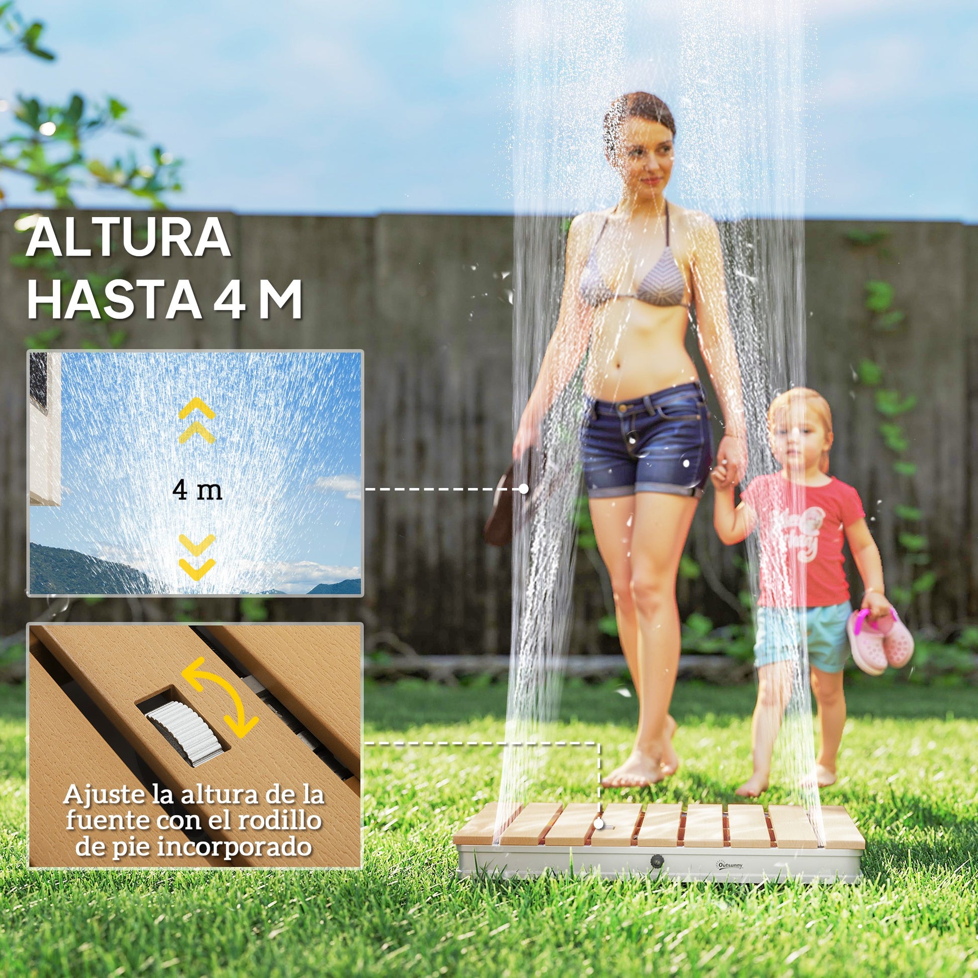 Outsunny Ducha de Jardín Portátil 70,5x55 cm Ducha Exterior de Suelo Altura Ajustable hasta 4 m Estructura de Aluminio Resistente al Agua a los Rayos UV y a Las Heladas para Camping Piscina Playa