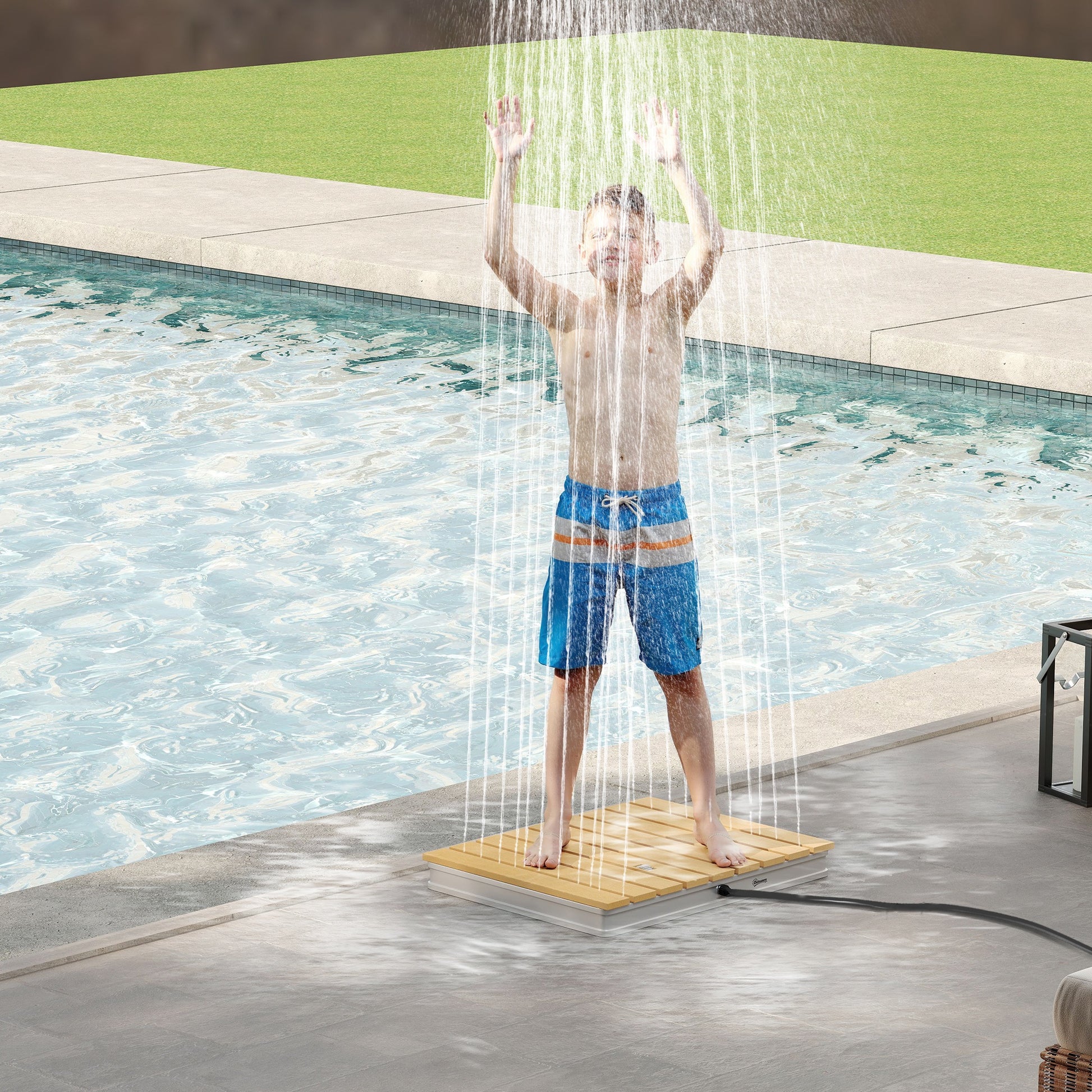 Outsunny Ducha de Jardín Portátil 70,5x55 cm Ducha Exterior de Suelo Altura Ajustable hasta 4 m Estructura de Aluminio Resistente al Agua a los Rayos UV y a Las Heladas para Camping Piscina Playa
