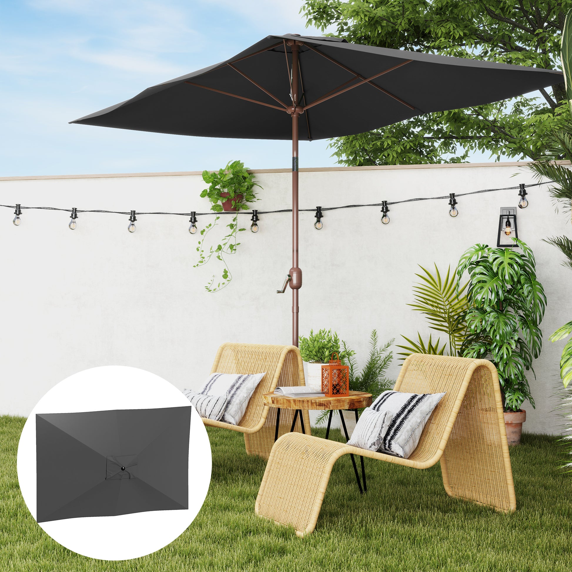 Outsunny Toldo de Recambio de Sombrilla de 3x2 m Toldo de Repuesto para Sombrilla de Patio con Ventilación Superior Protección UV 50+ Cubierta de Repuesto para Parasol para Exteriores Gris Oscuro
