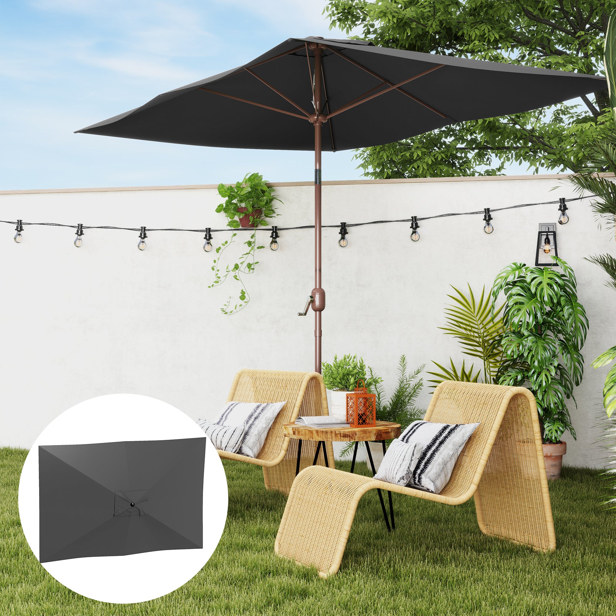 Outsunny Toldo de Recambio de Sombrilla de 3x2 m Toldo de Repuesto para Sombrilla de Patio con Ventilación Superior Protección UV 50+ Cubierta de Repuesto para Parasol para Exteriores Gris Oscuro