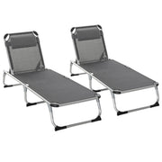 Outsunny Conjunto de 2 Tumbonas Plegables de Aluminio Tumbonas de Jardín Reclinables con Reposacabezas Extraíble y Respaldo Ajustable en 4 Posiciones para Terraza Piscina Playa 165x60x76 cm Gris