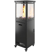 Outsunny Estufa de Gas Butano Exterior, 13 kW, Calefactor de Gas Terraza con Regulación Continua del Calor, Encendido Piezoeléctrico, Antivuelco, 4 Ruedas, Vidrio Templado y Piedras Lava, 30 m² Negro