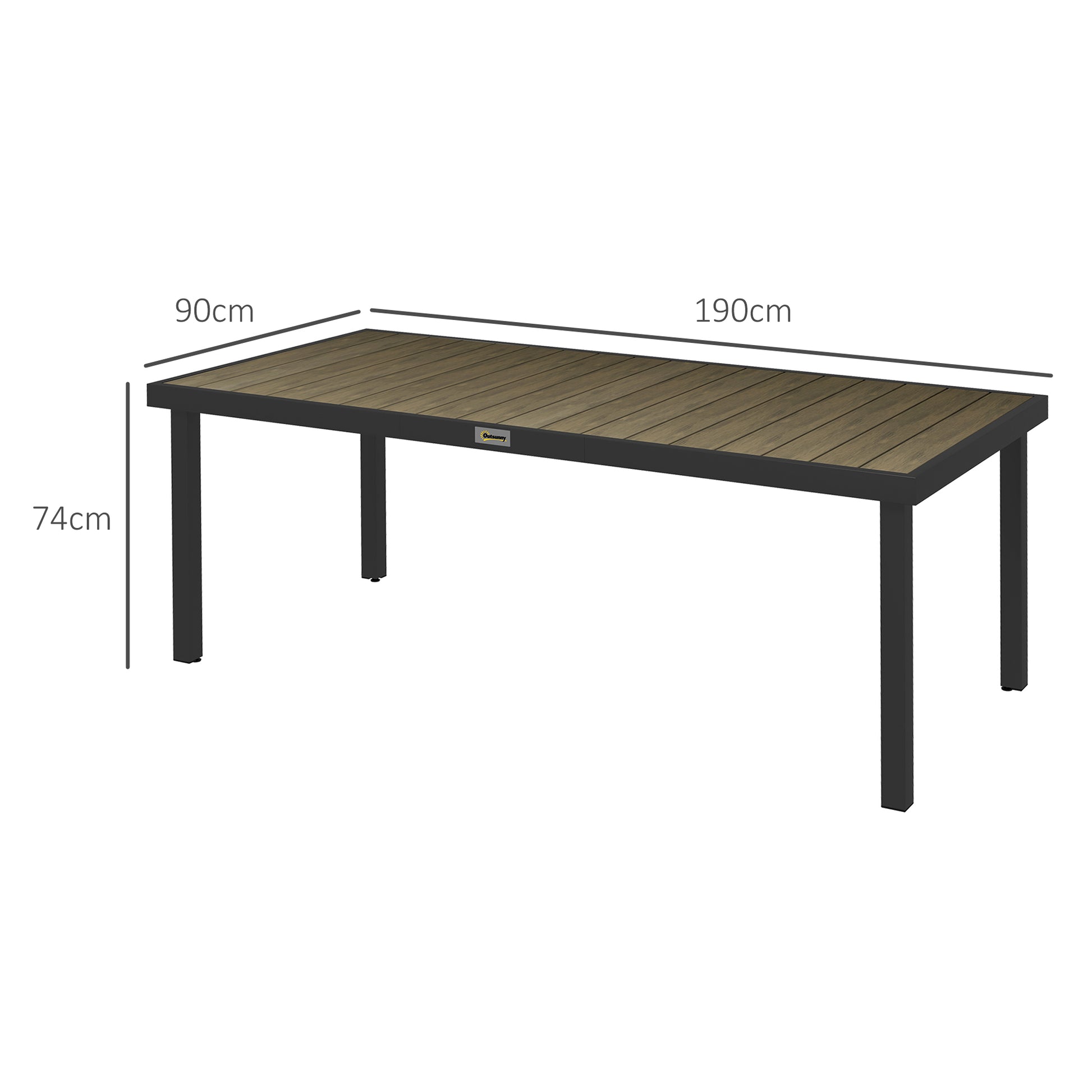 Outsunny Mesa de Comedor Exterior de Aluminio Mesa de Jardín Exterior para 8 Personas con Encimera de Listones para Terraza Balcón 190x90x74 cm Natural y Negro