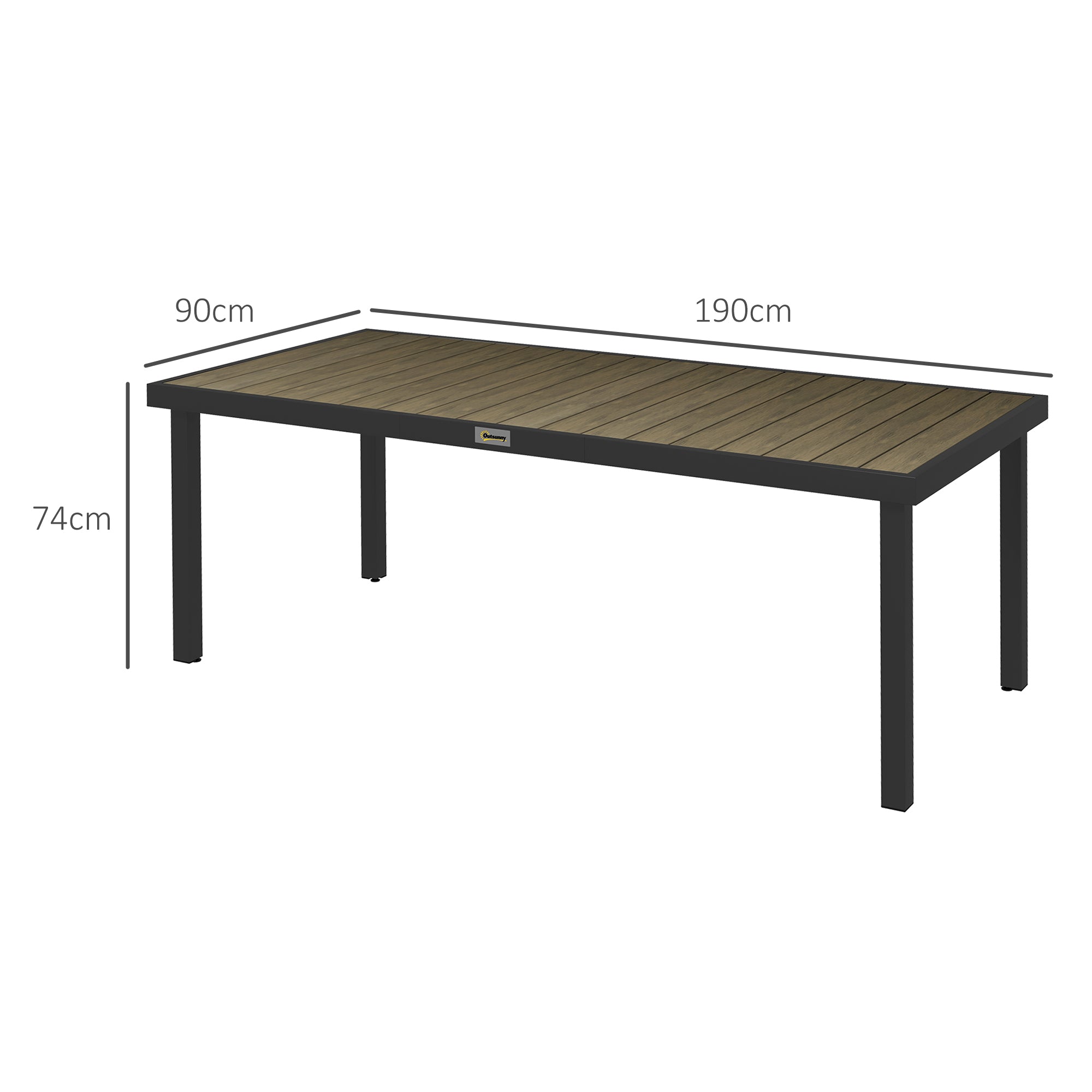 Outsunny Mesa de Comedor Exterior de Aluminio Mesa de Jardín Exterior para 8 Personas con Encimera de Listones para Terraza Balcón 190x90x74 cm Natural y Negro