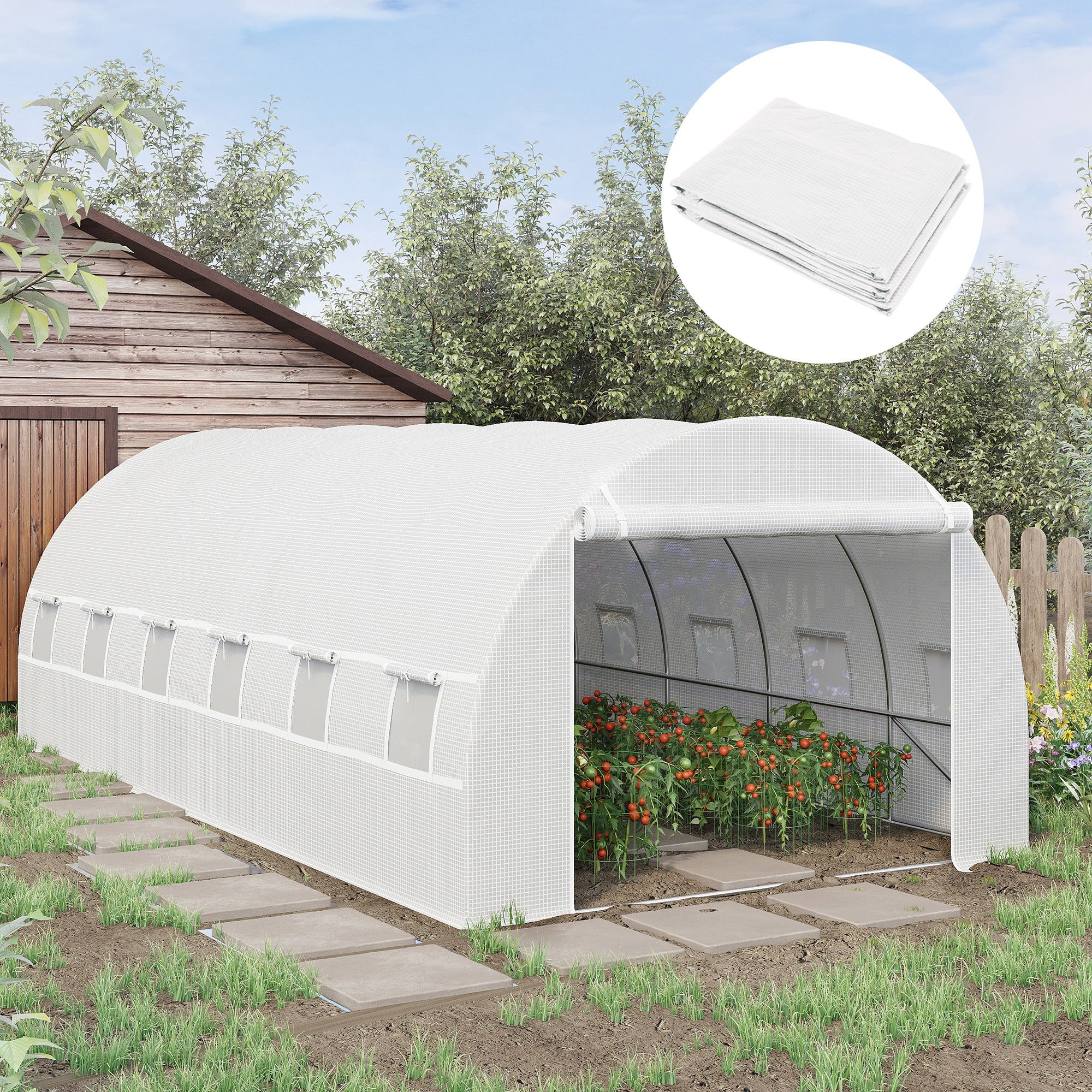Outsunny Plásticos para Invernaderos 6x3x2 m Cubierta de Repuesto para Invernadero de Polietileno con 12 Ventanas y Puerta Enrollable Protección de Plantas para Jardín Blanco