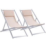 Outsunny Conjunto de 2 Tumbonas Plegables con Respaldo Regulable en 5 Posiciones y Reposacabezas Acolchado Incorporado 58x96,5x91,5 cm Beige