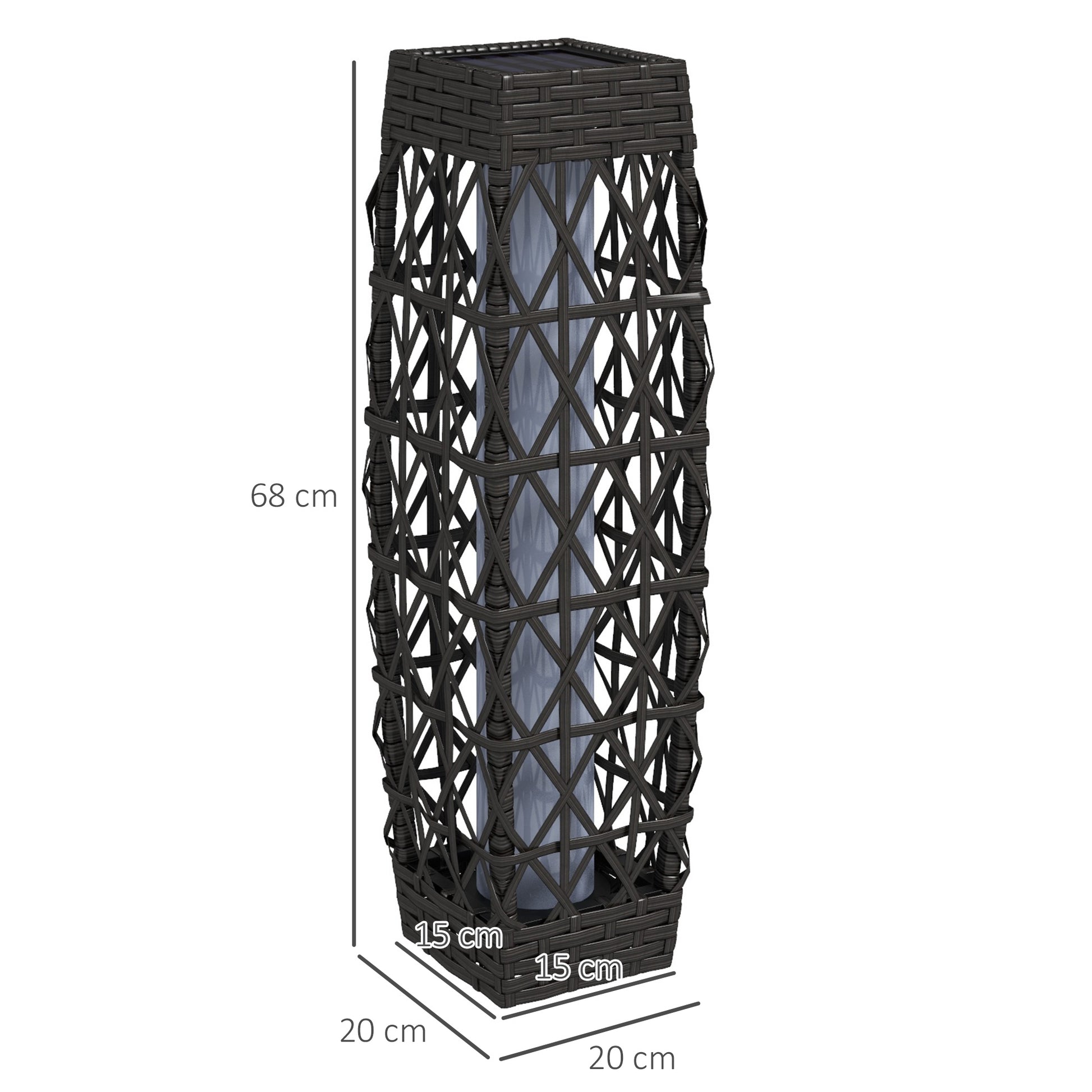 Outsunny Linterna de Jardín de Ratán Sintético Farola Solar con Luces LED Encendido y Apagado Automático para Terraza Balcón Patio 20x20x68 cm Gris