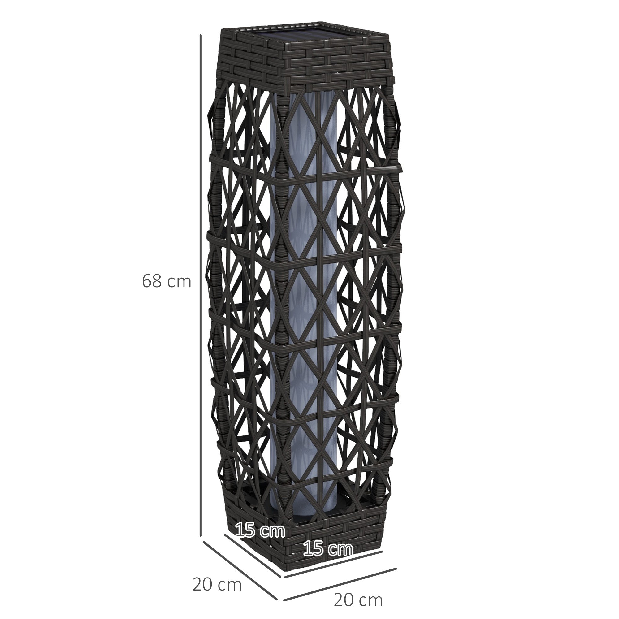 Outsunny Linterna de Jardín de Ratán Sintético Farola Solar con Luces LED Encendido y Apagado Automático para Terraza Balcón Patio 20x20x68 cm Gris