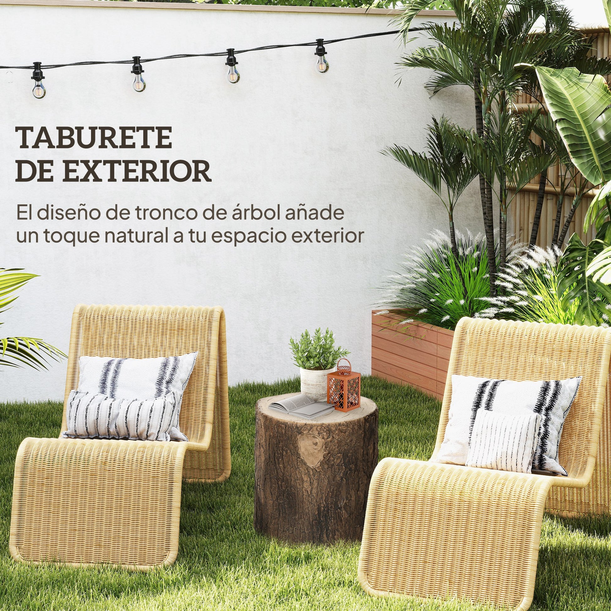 Outsunny Taburete de Jardín Decorativo Forma de Tocón de Árbol Uso Multifuncional Estable y Robusto Banqueta para Terraza Patio Ø38x42 cm Madera Natural