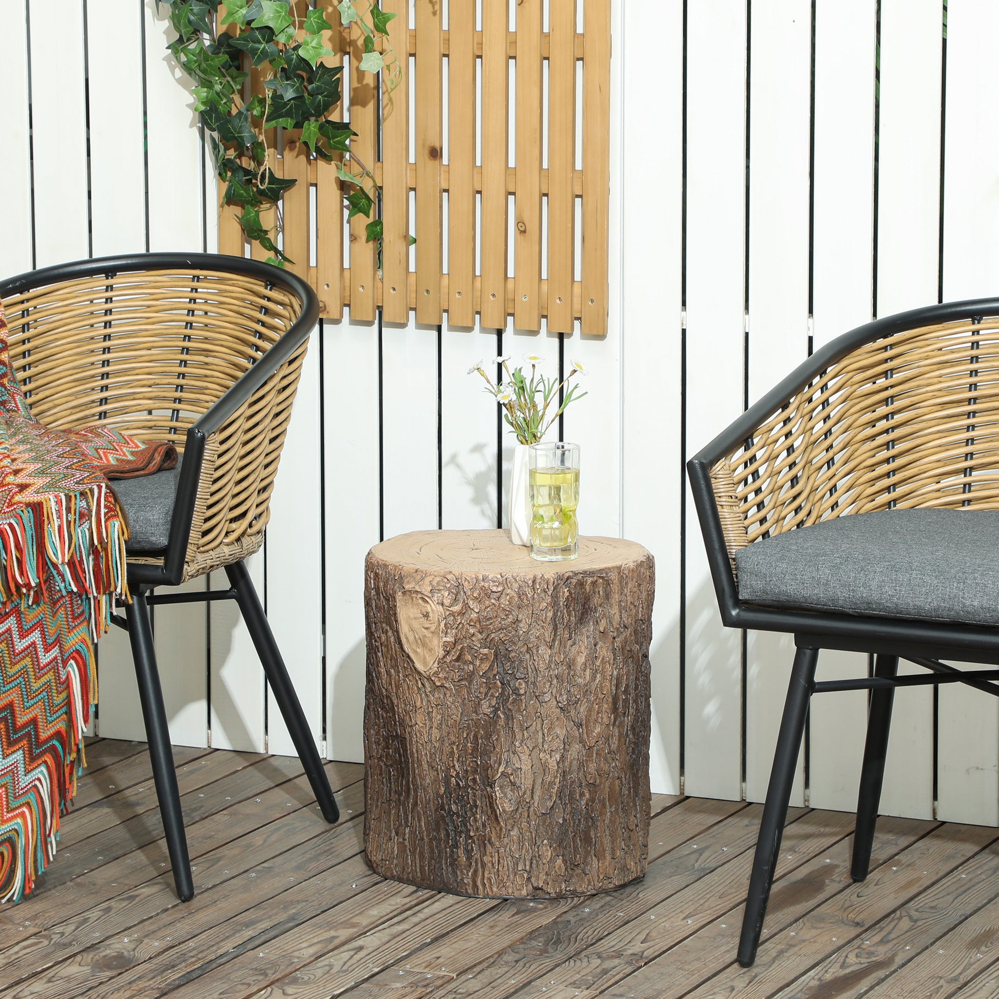 Outsunny Taburete de Jardín Decorativo Forma de Tocón de Árbol Uso Multifuncional Estable y Robusto Banqueta para Terraza Patio Ø38x42 cm Madera Natural