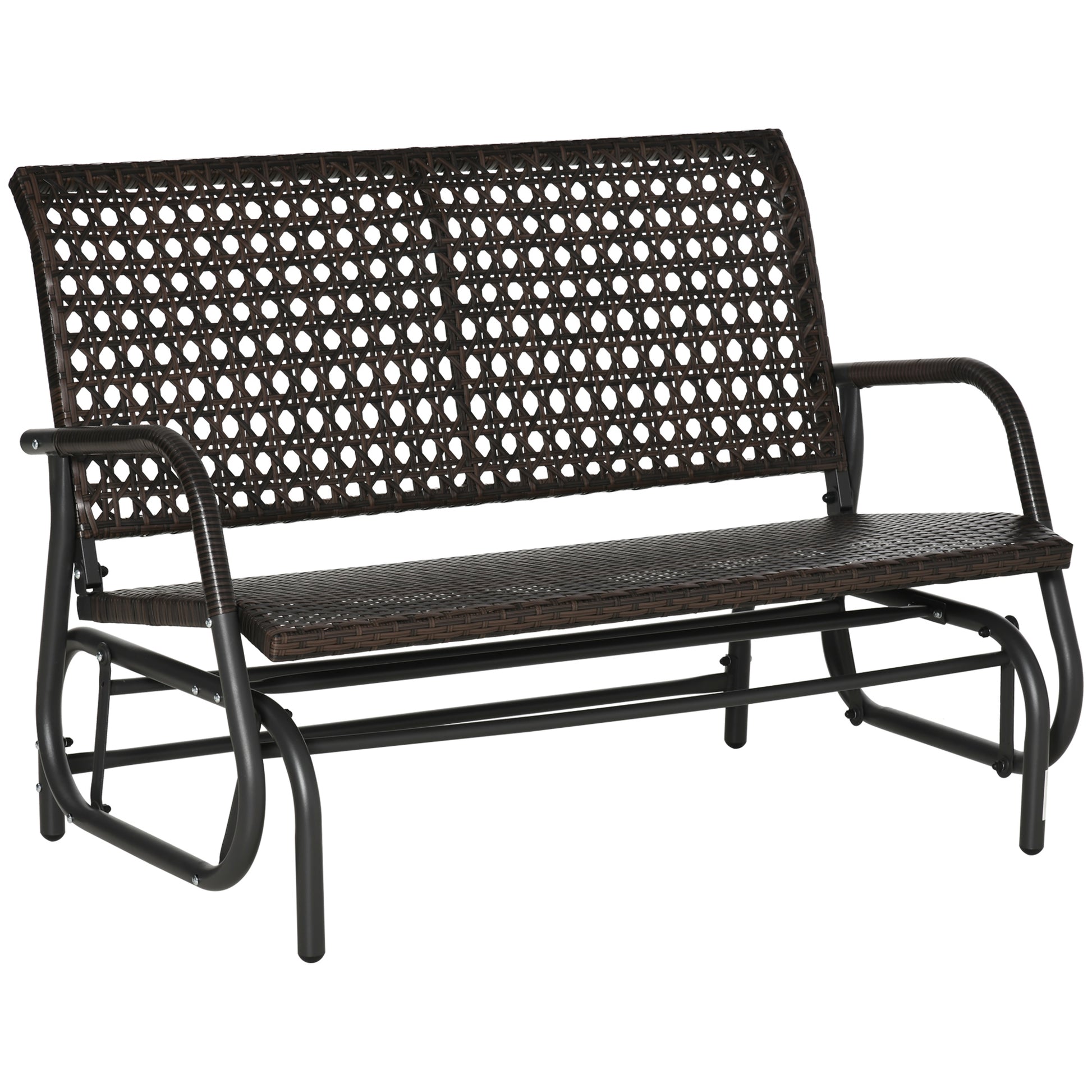 Outsunny Mecedora de Ratán de 2 Plazas Banco Balancín de Jardín con Balanceo Ergonómico y Marco de Metal para Terraza Balcón Exterior Patio Hotel Carga 220 kg 120x70x84 cm Marrón