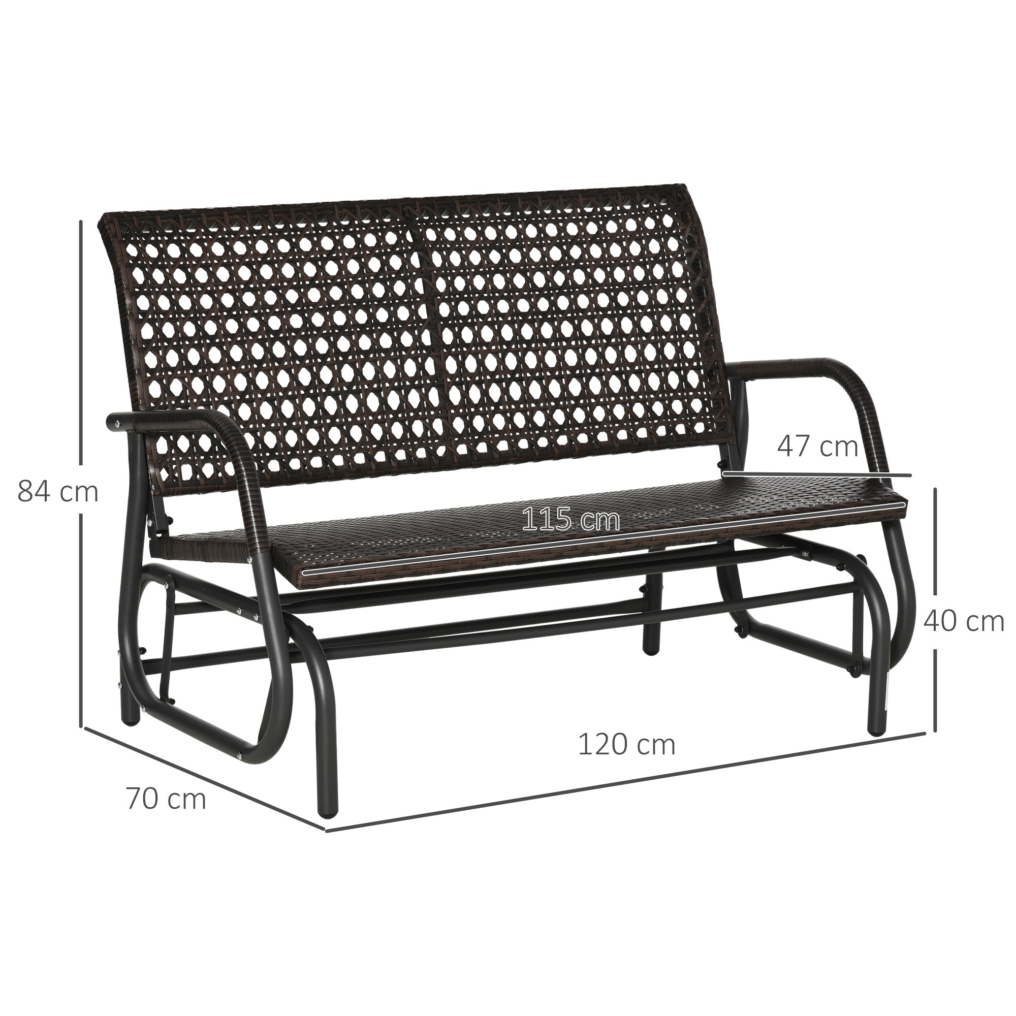 Outsunny Mecedora de Ratán de 2 Plazas Banco Balancín de Jardín con Balanceo Ergonómico y Marco de Metal para Terraza Balcón Exterior Patio Hotel Carga 220 kg 120x70x84 cm Marrón
