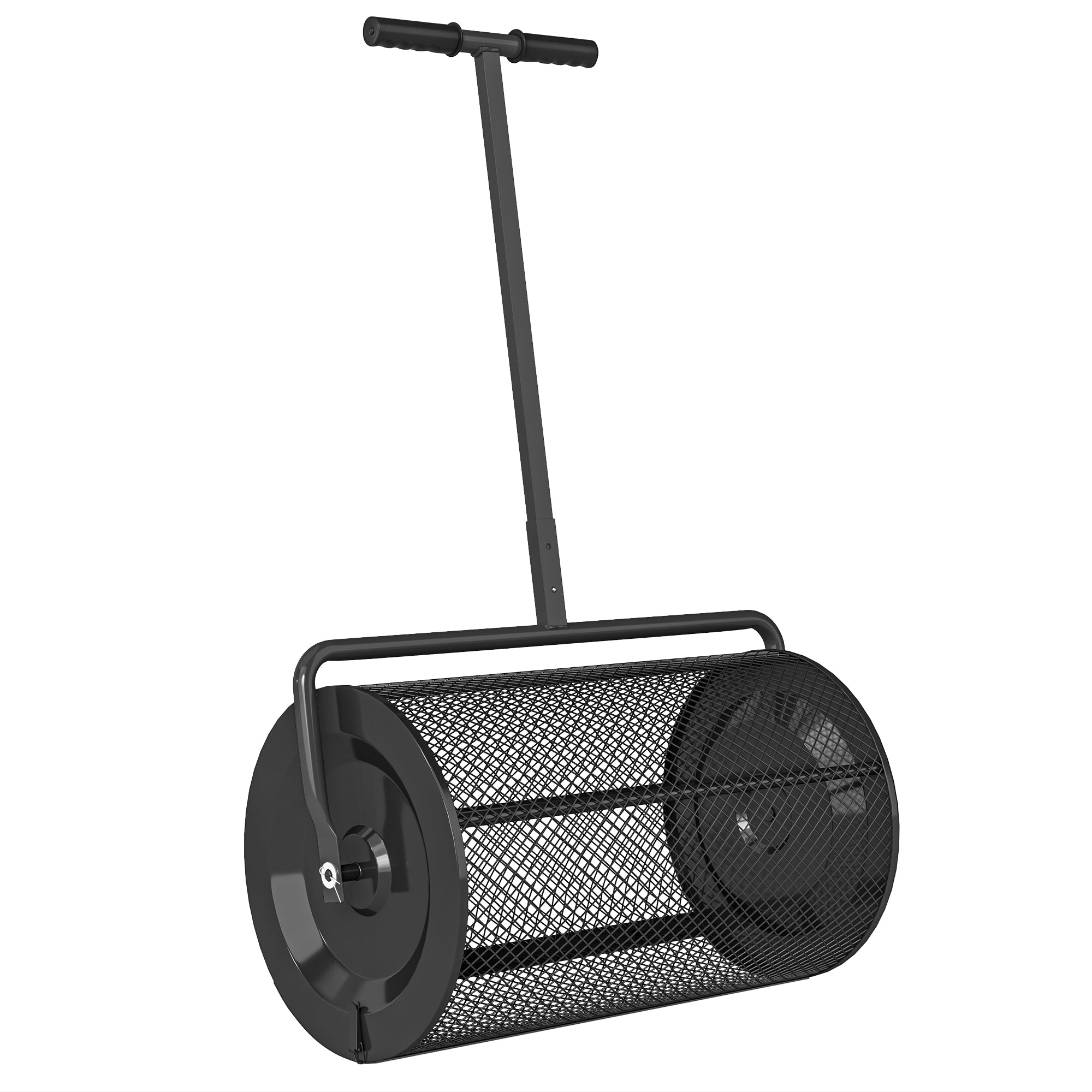 Outsunny Esparcidor de Compost 75L 70x40x112 cm Esparcidor de Abono para Césped con Asa Ajustable Cesto de Malla Metálica para Cuidado de Césped Jardín Negro