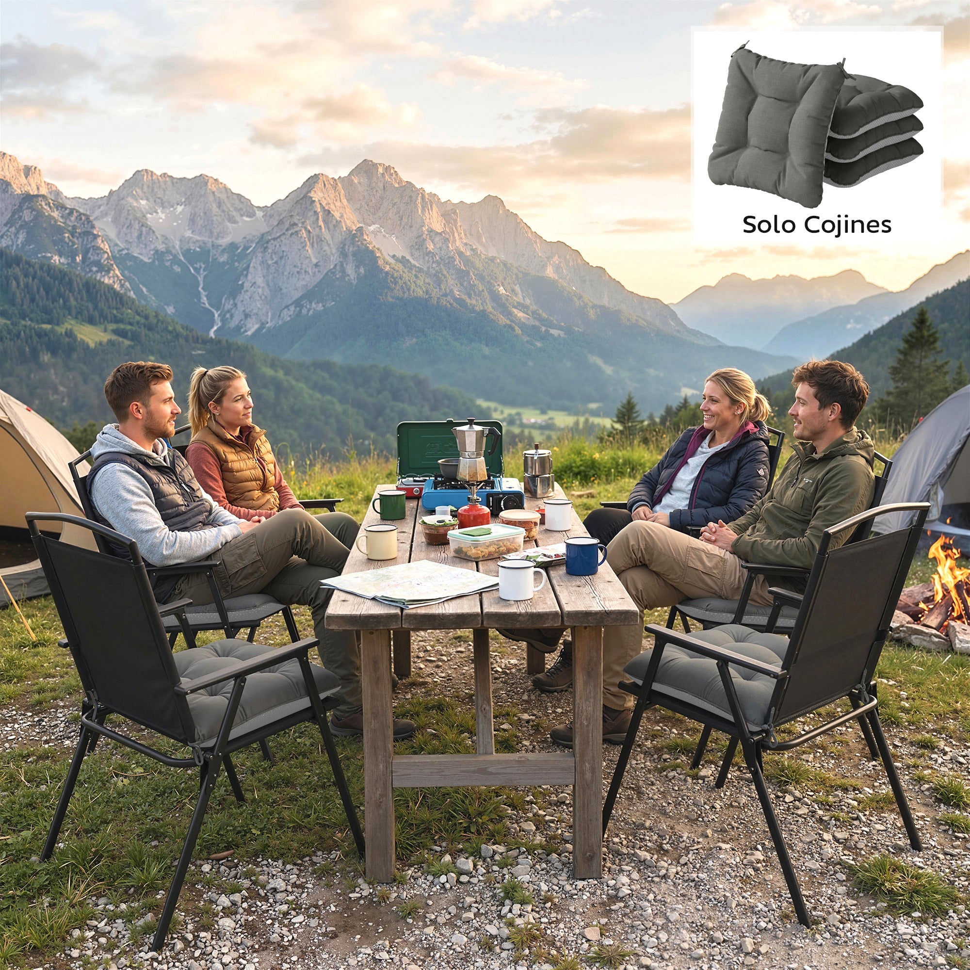 Outsunny Set de 4 Cojines para Sillas, Cojines para Jardín, Colchones de Silla con Lazos y Base Antideslizante, Impermeables, Protección UV30+, para Interior y Exterior, 39,5x39,5x10 cm, Gris Oscuro